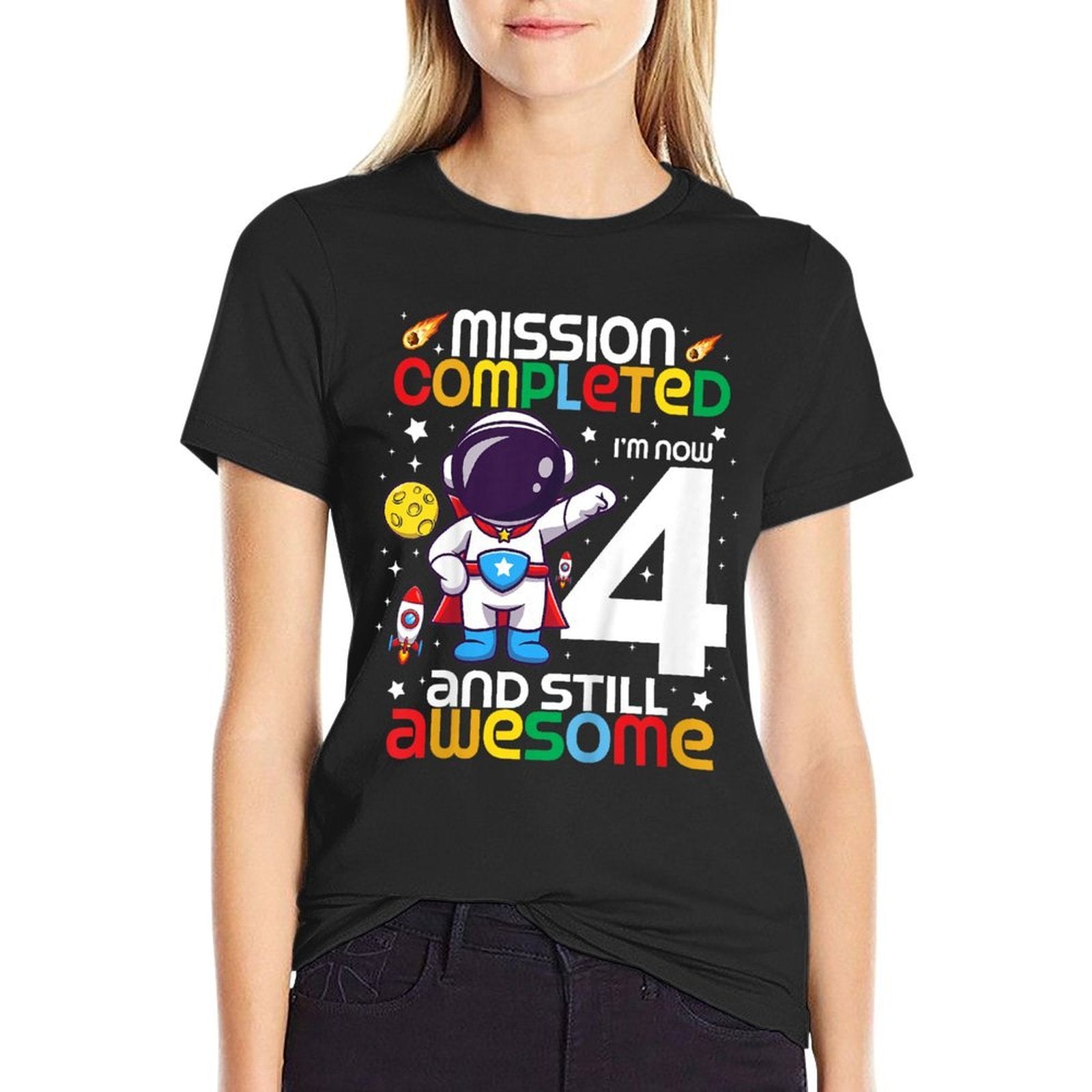 Kids 4 Year Old Boy Astronaut Space Birthday 4th Birthday Boys  Breathable T-Shirt