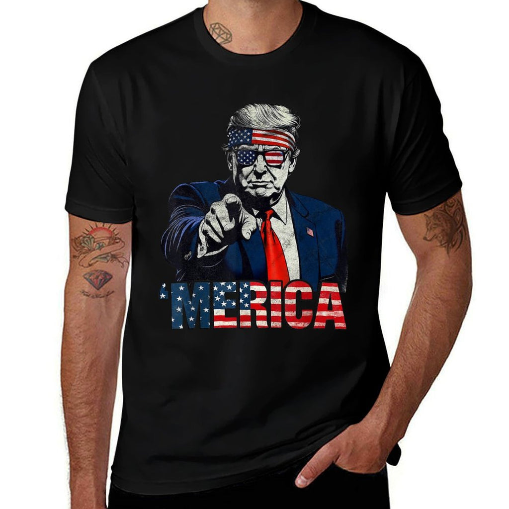 Happy 4th Of July MERICA TRUMP American USA  Fade-proof Color T-Shirt