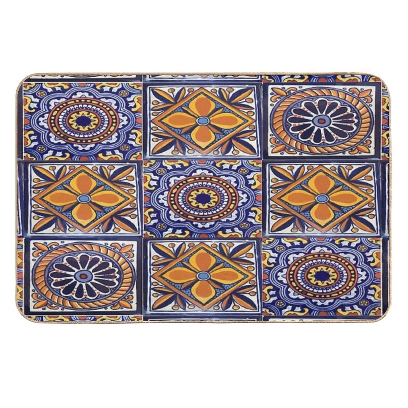Mix Yellow Mexican Folk Art Authentic Talavera Tile Hand Painted Interior Decoration  Versatile Bath Mat