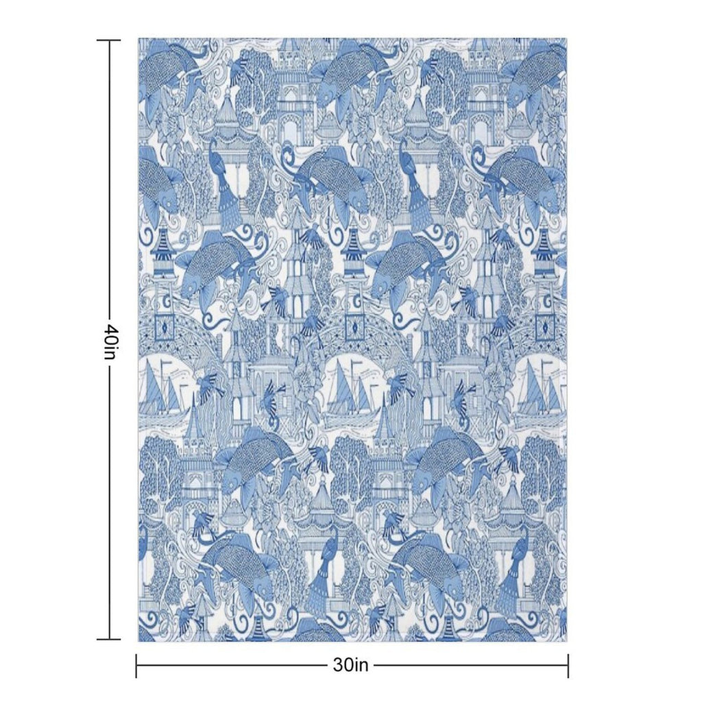 Chinoiserie Toile Blue Anti-pilling Throw Blanket