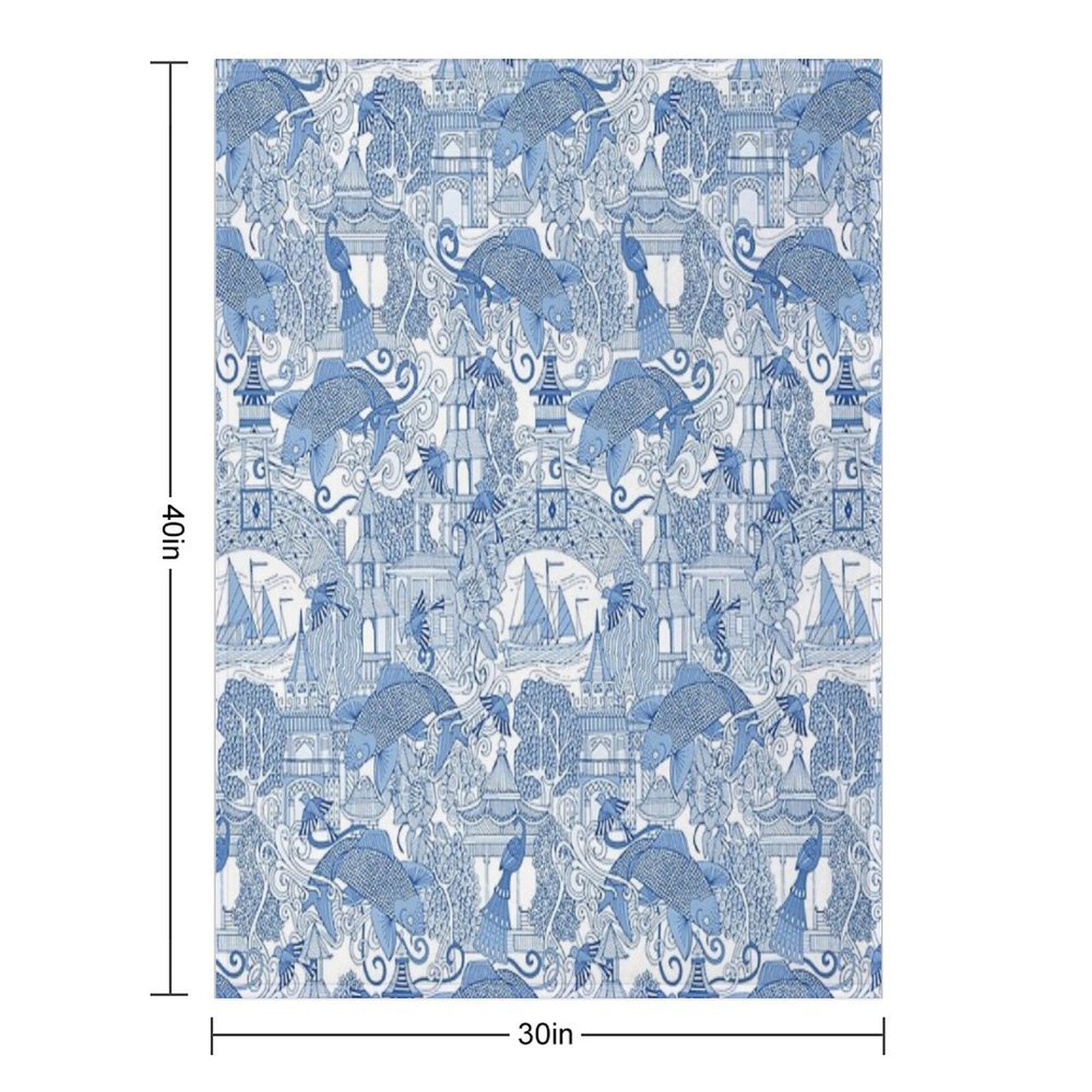 Chinoiserie Toile Blue Anti-pilling Throw Blanket