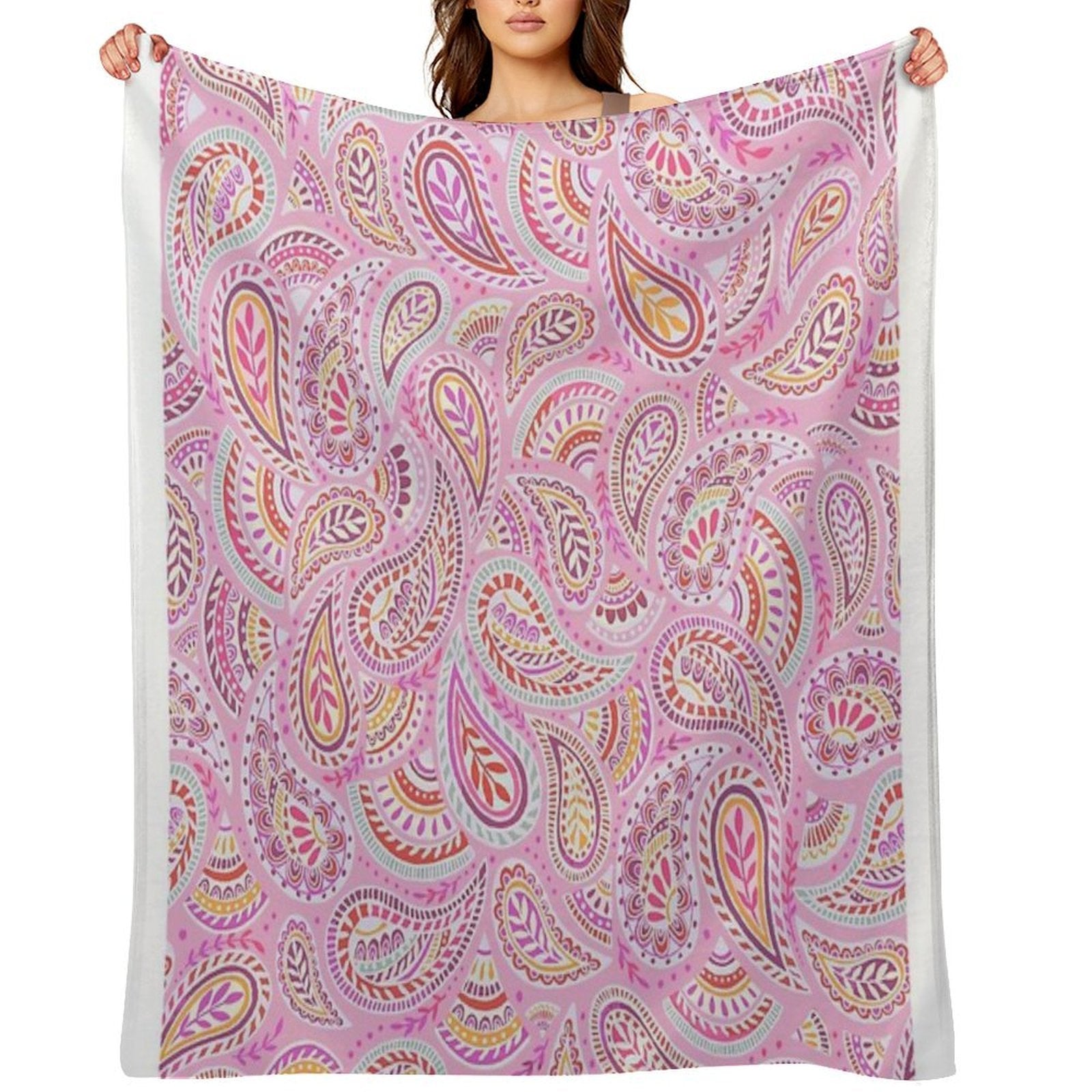 Pink Paisley Plush Throw Blanket