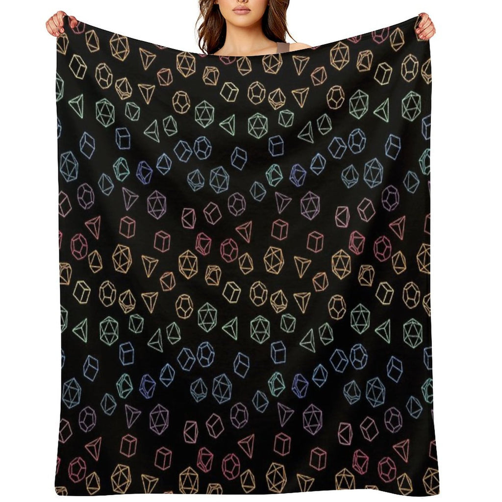 DnD Dice Rainbow on Black Pattern Durable Throw Blanket