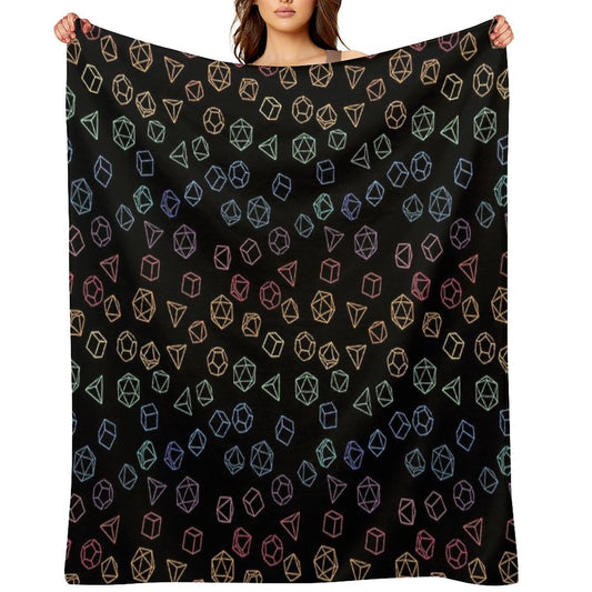 DnD Dice Rainbow on Black Pattern Durable Throw Blanket