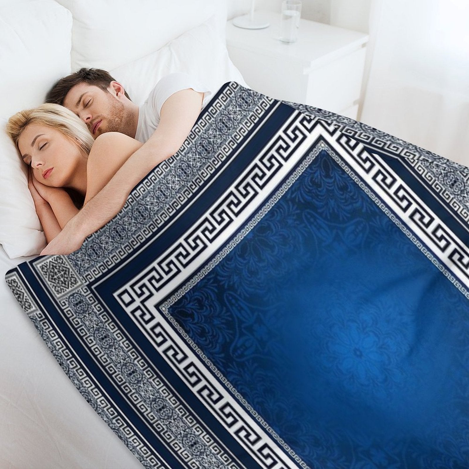 Greek Keys Blue White with Pattern Quick-dry Throw Blanket