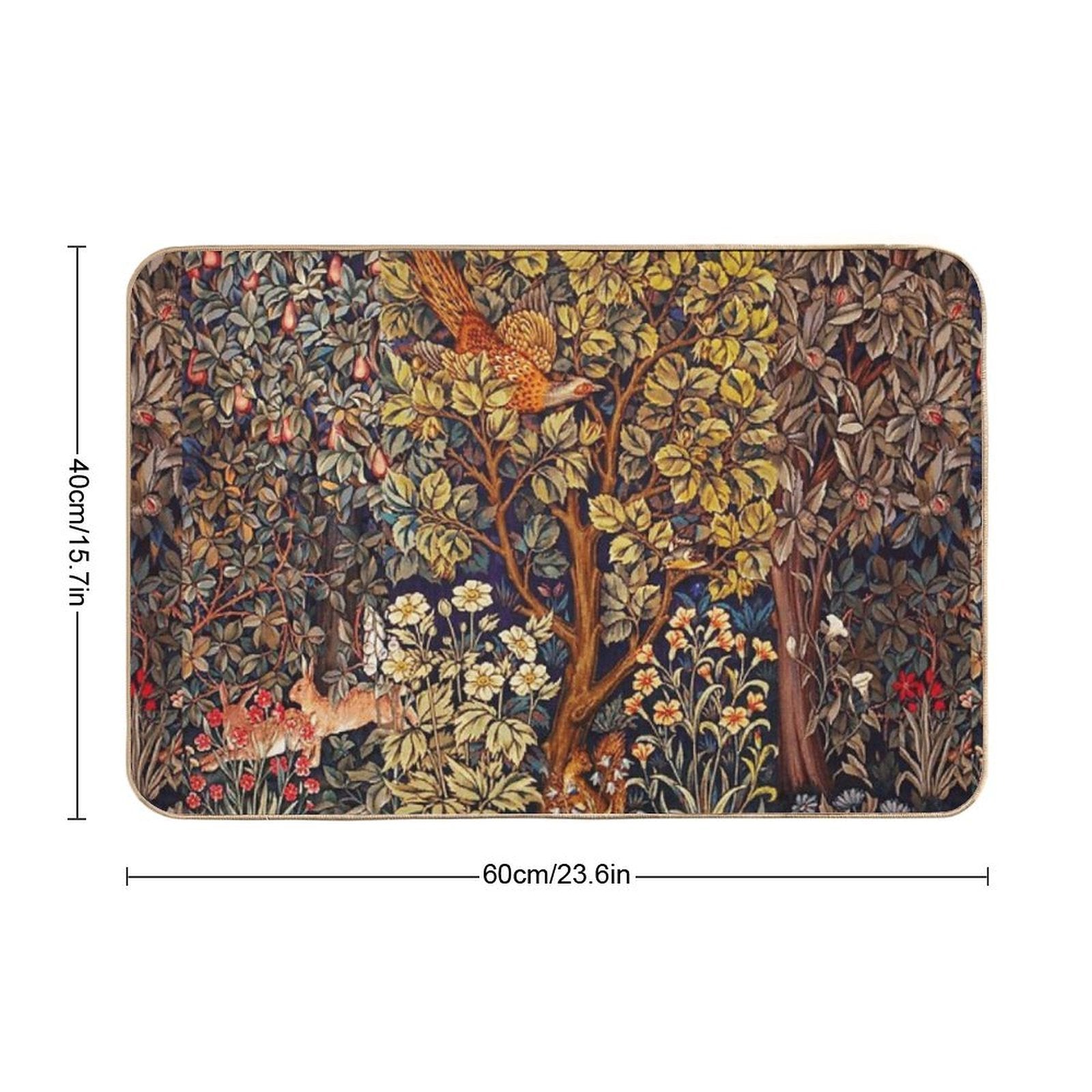 GREENERY,FOREST ANIMALS Pheasant on Autumn Tree,Squirrel,Hares,Red Yellow Floral Tapestry  Anti-Trip Bath Mat