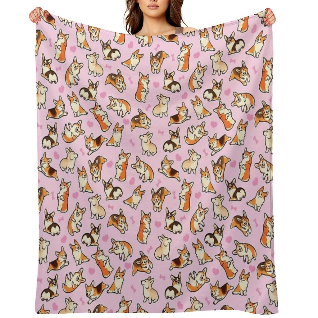 Lovey Corgis in Pink Comfort Throw Blanket