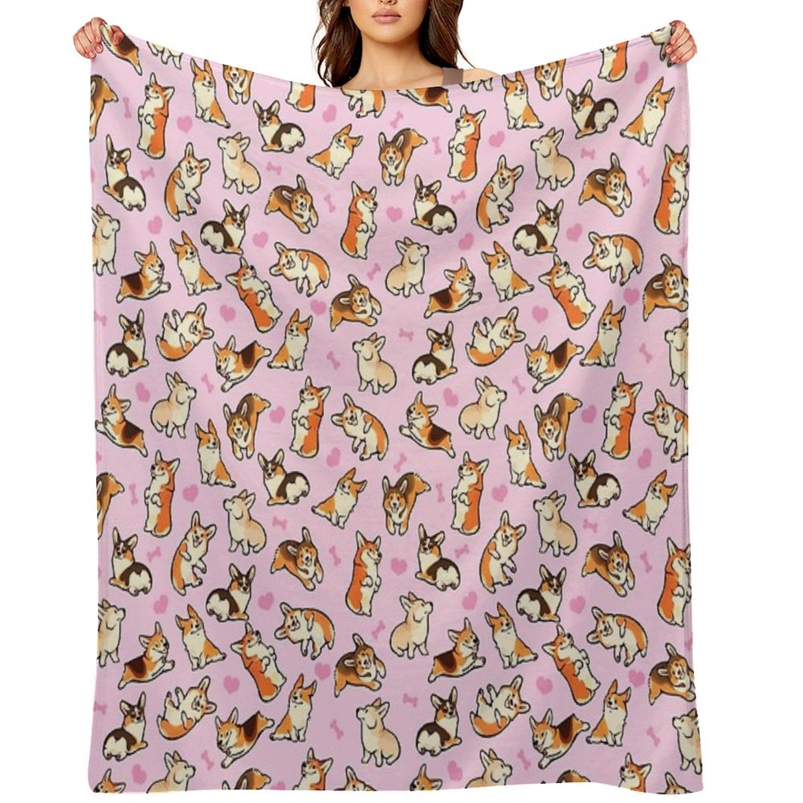 Lovey Corgis in Pink Comfort Throw Blanket