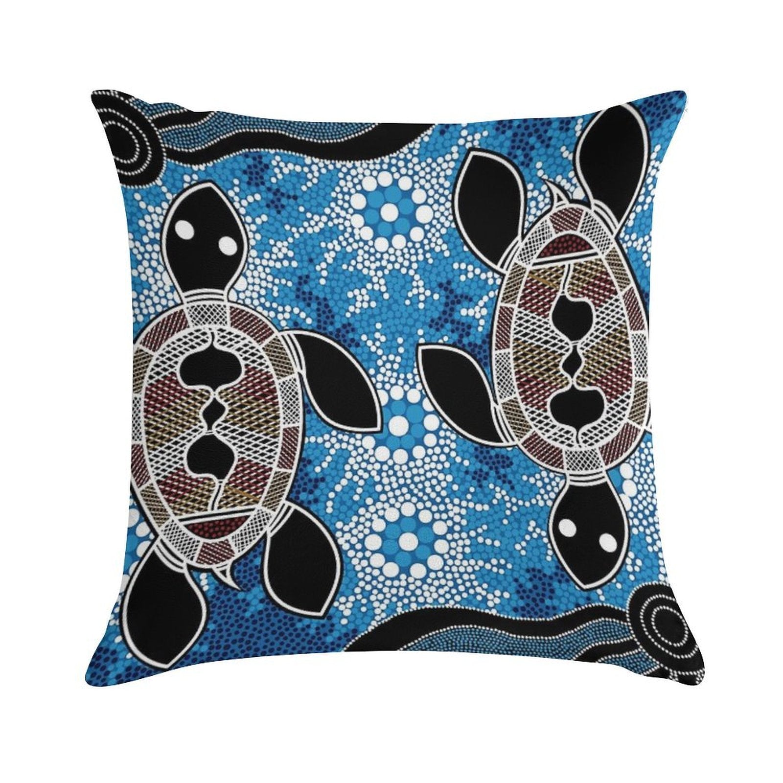 Authentic Aboriginal Art  - Sea Turtles Soft Short Plush Fabric Throw Pillow