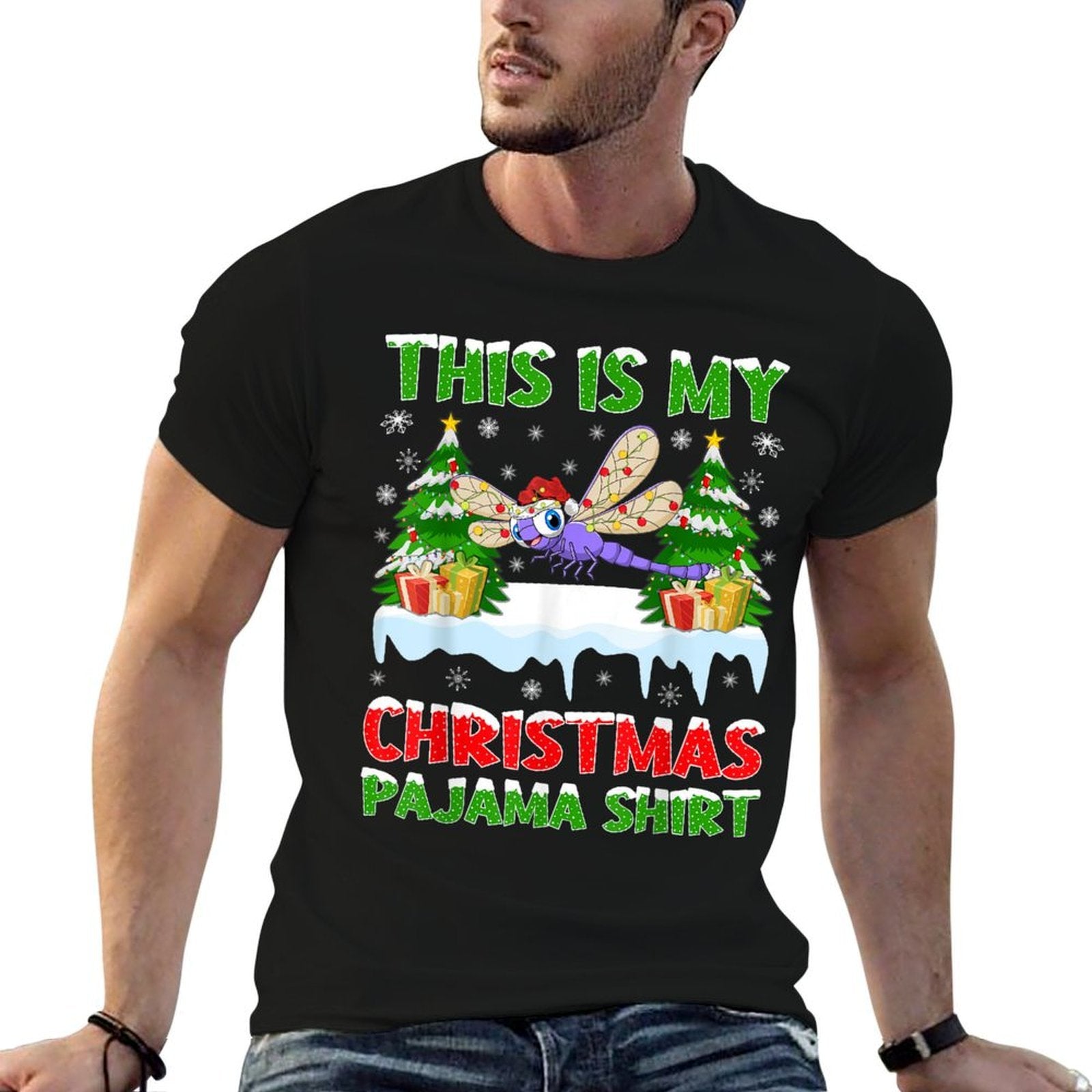 Funny This Is My Christmas Pajama Dragonfly Christmas  Summer-ready Fabric T-Shirt