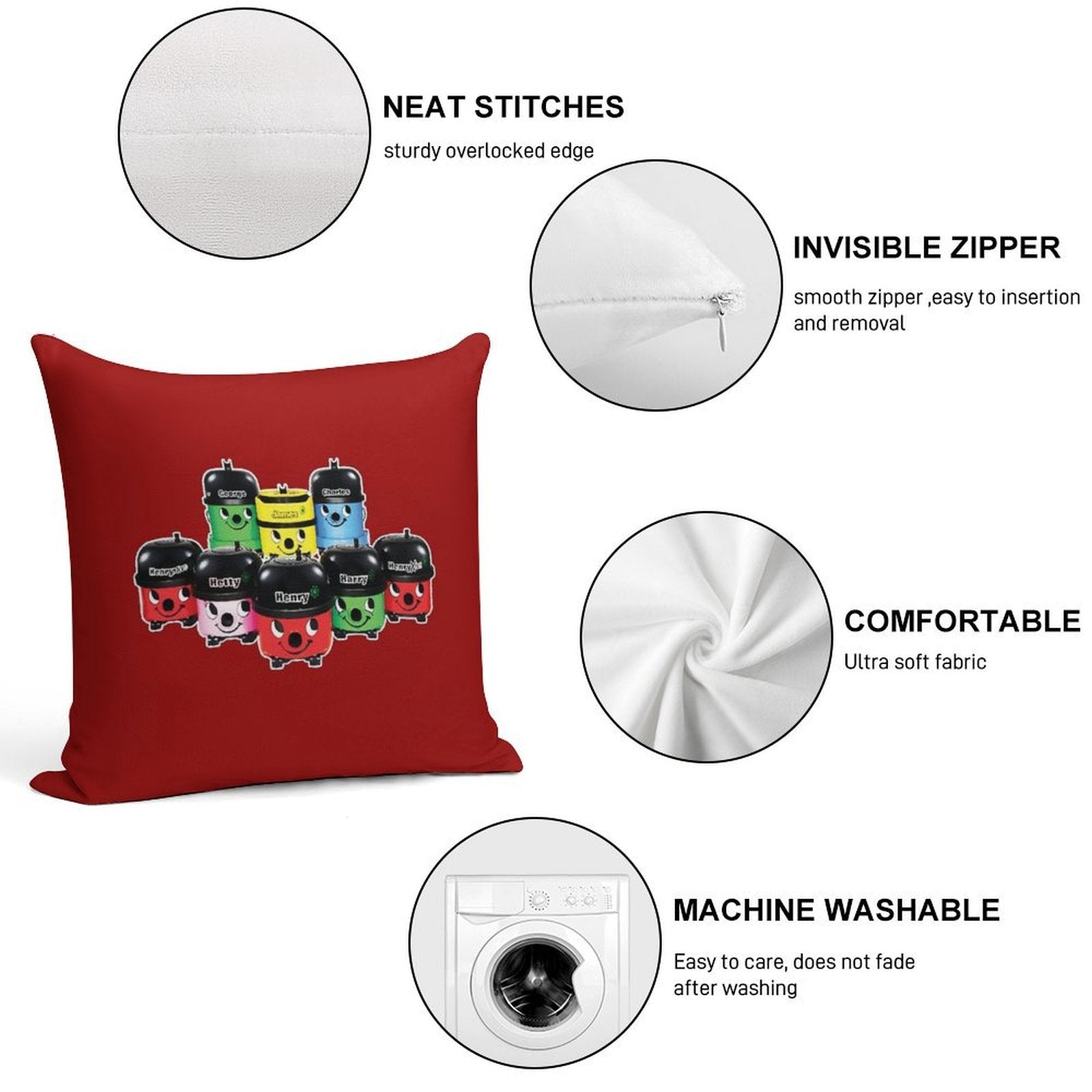 Henry Hoover And Friends Soft Fade-Resistant Throw Pillow