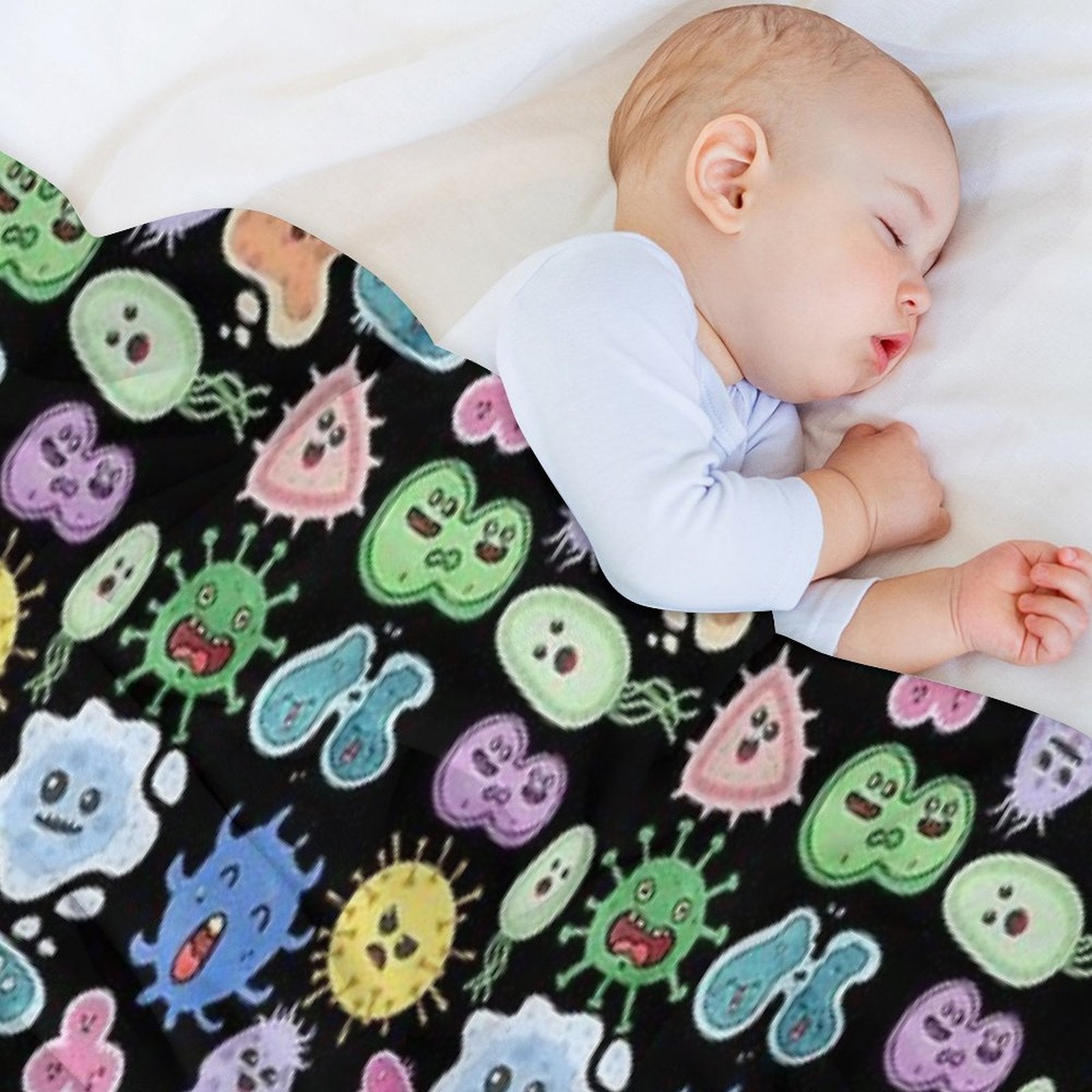 Cute Microbes Bacteria, Virus, Ecoli MicroBiology Seamless Pattern Sticker Pack. Lightweight Throw Blanket