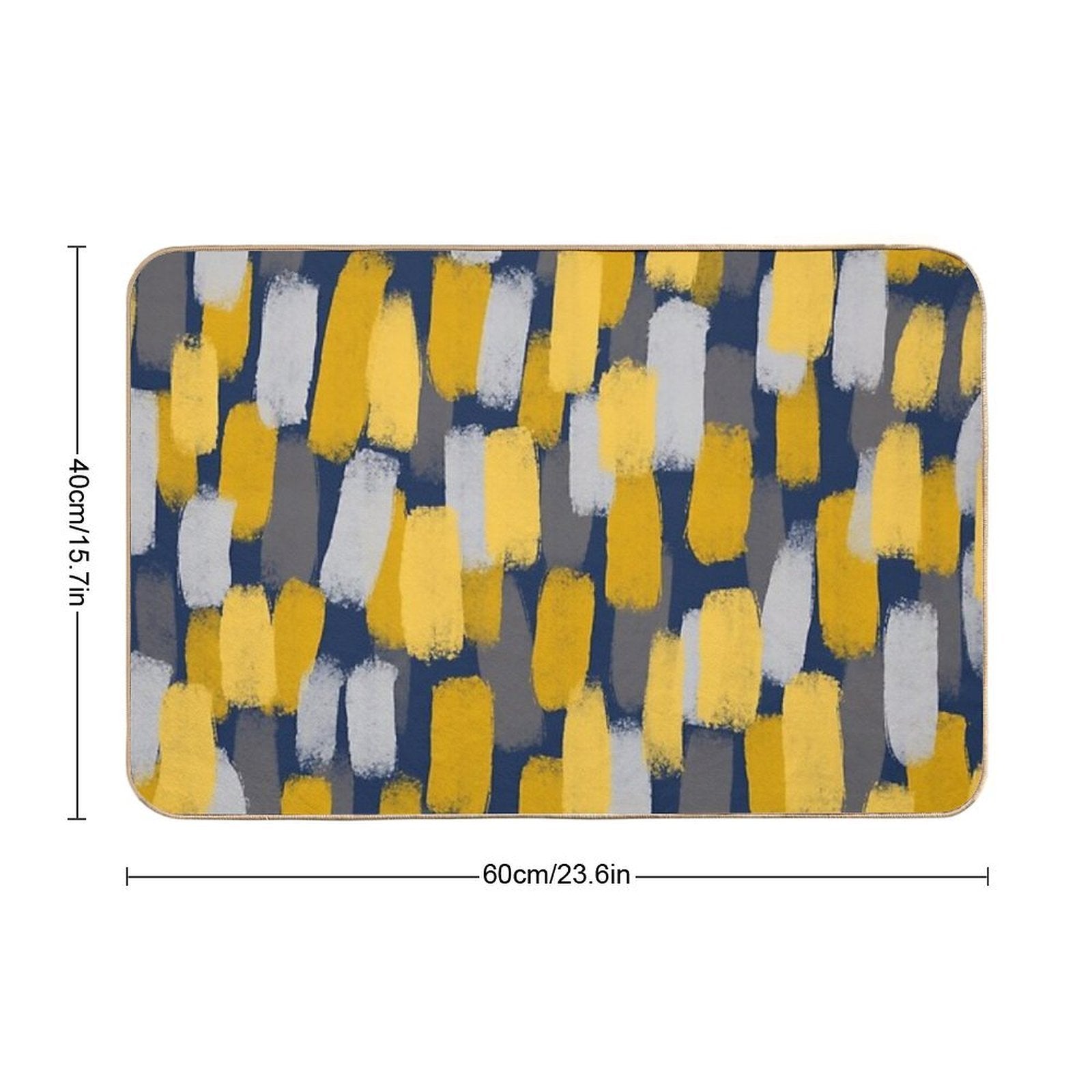 Abstract Grey And Mustard Yellow Paint Brush Effect on Navy Blue  Stain-Proof Bath Mat