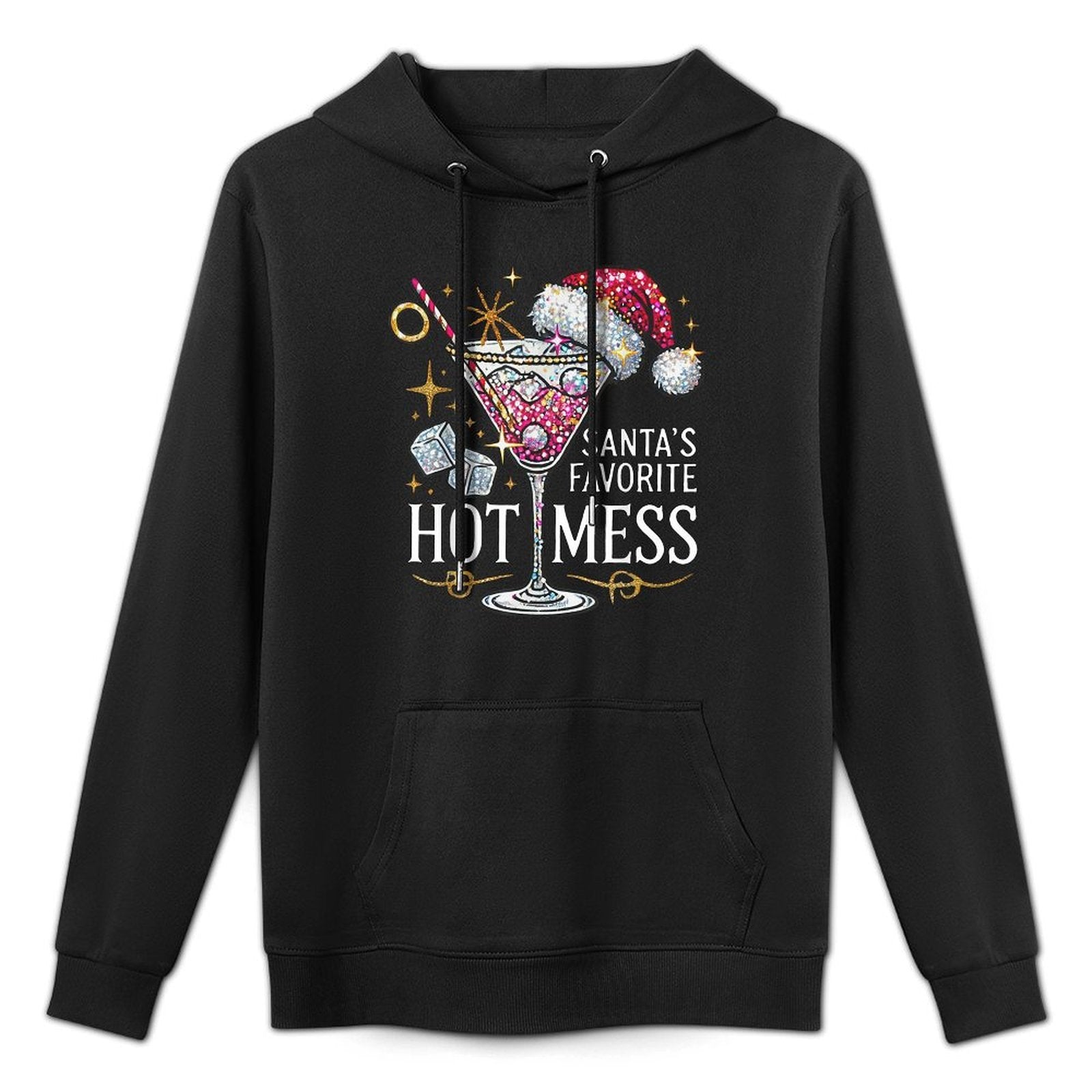 Santas Hot Mess Drinking Holiday Xmas Martini Margarita Shape Retention Hoodie