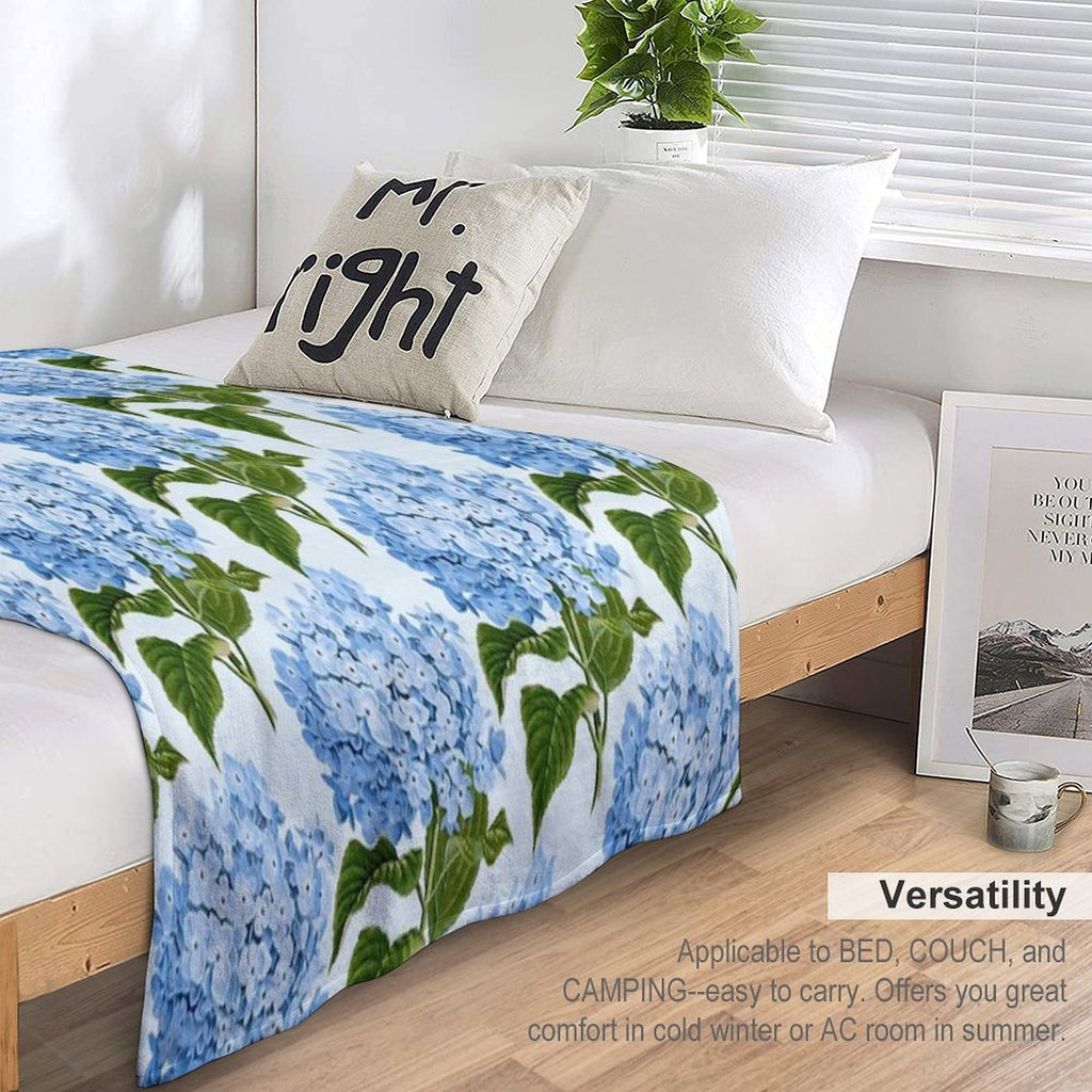 Blue Hydrangea Print - Floral Print Gift-ready Throw Blanket