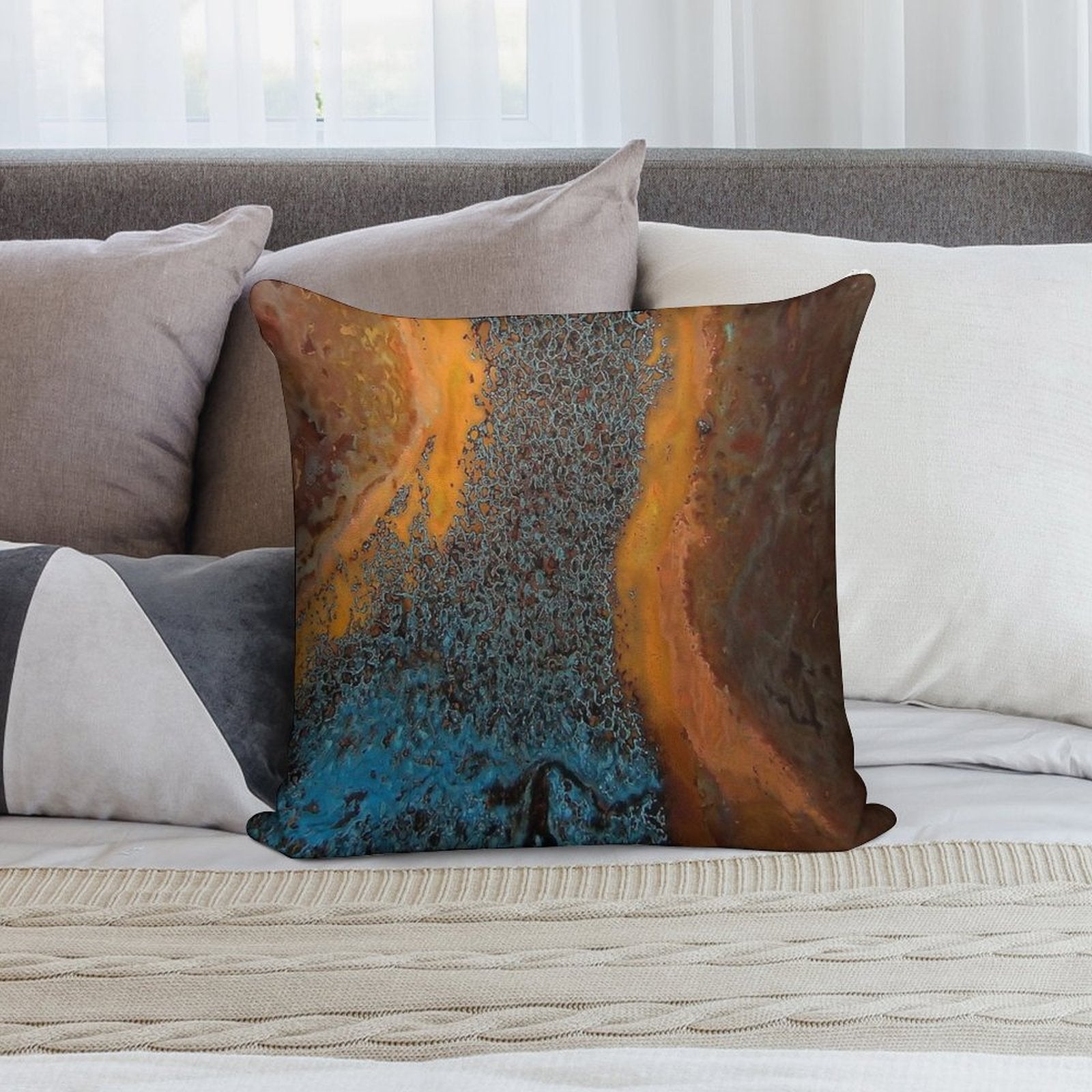 Copper Blue Waves Soft Style Accent Throw Pillow