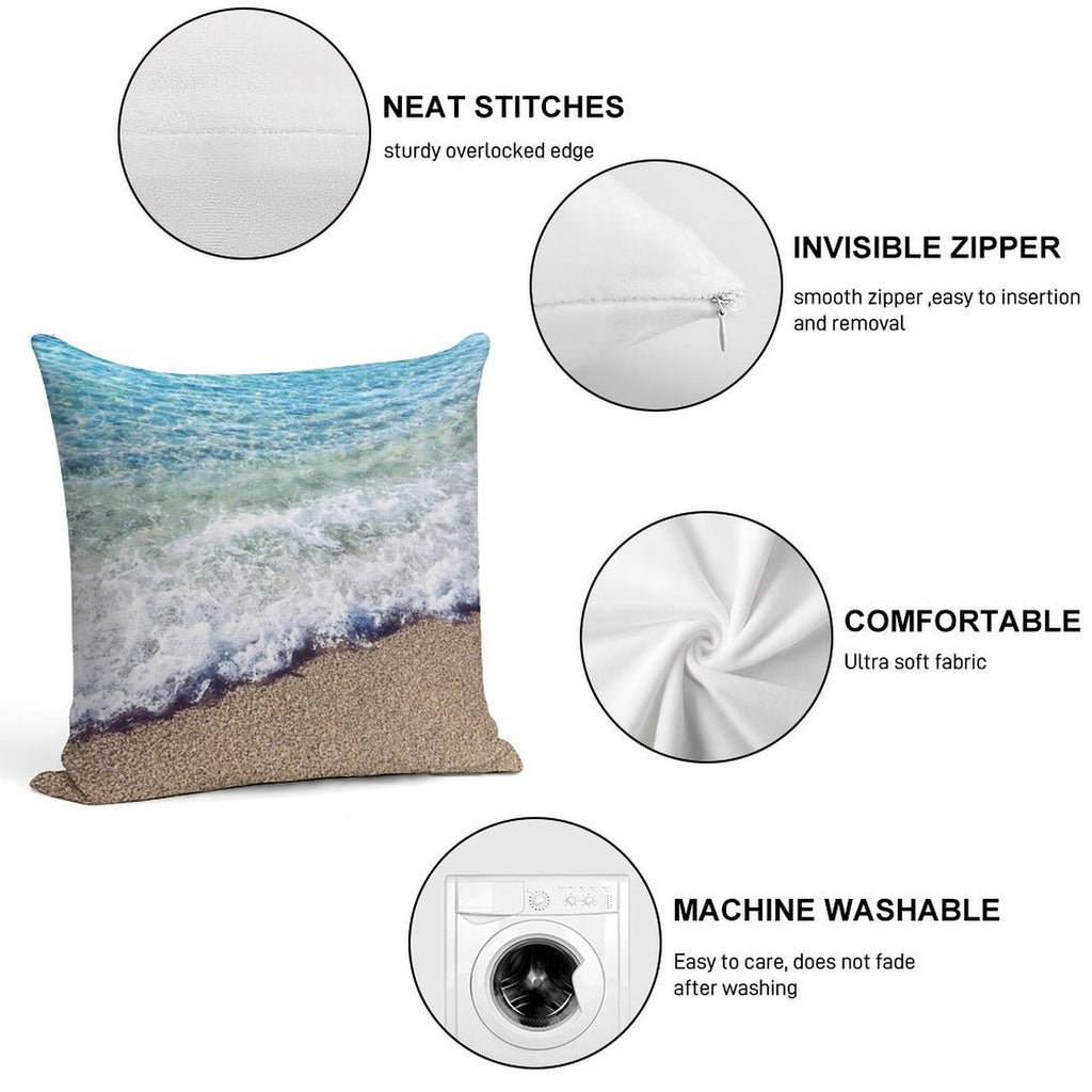 Ocean Blue Shore Waves Soft Reinforced Edging Throw Pillow