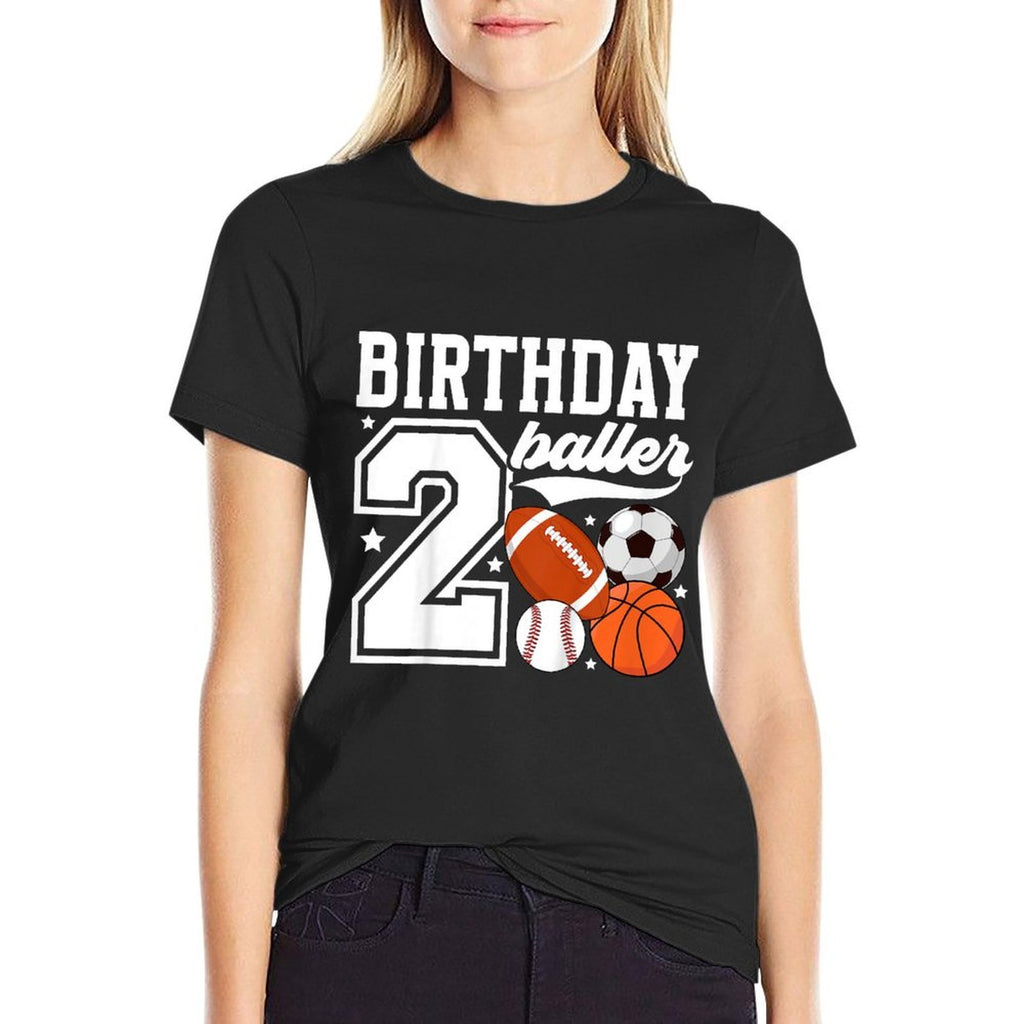 Kids 2nd Birthday Sports Birthday Party Two Year Old Boy  Ribbed Collar T-Shirt