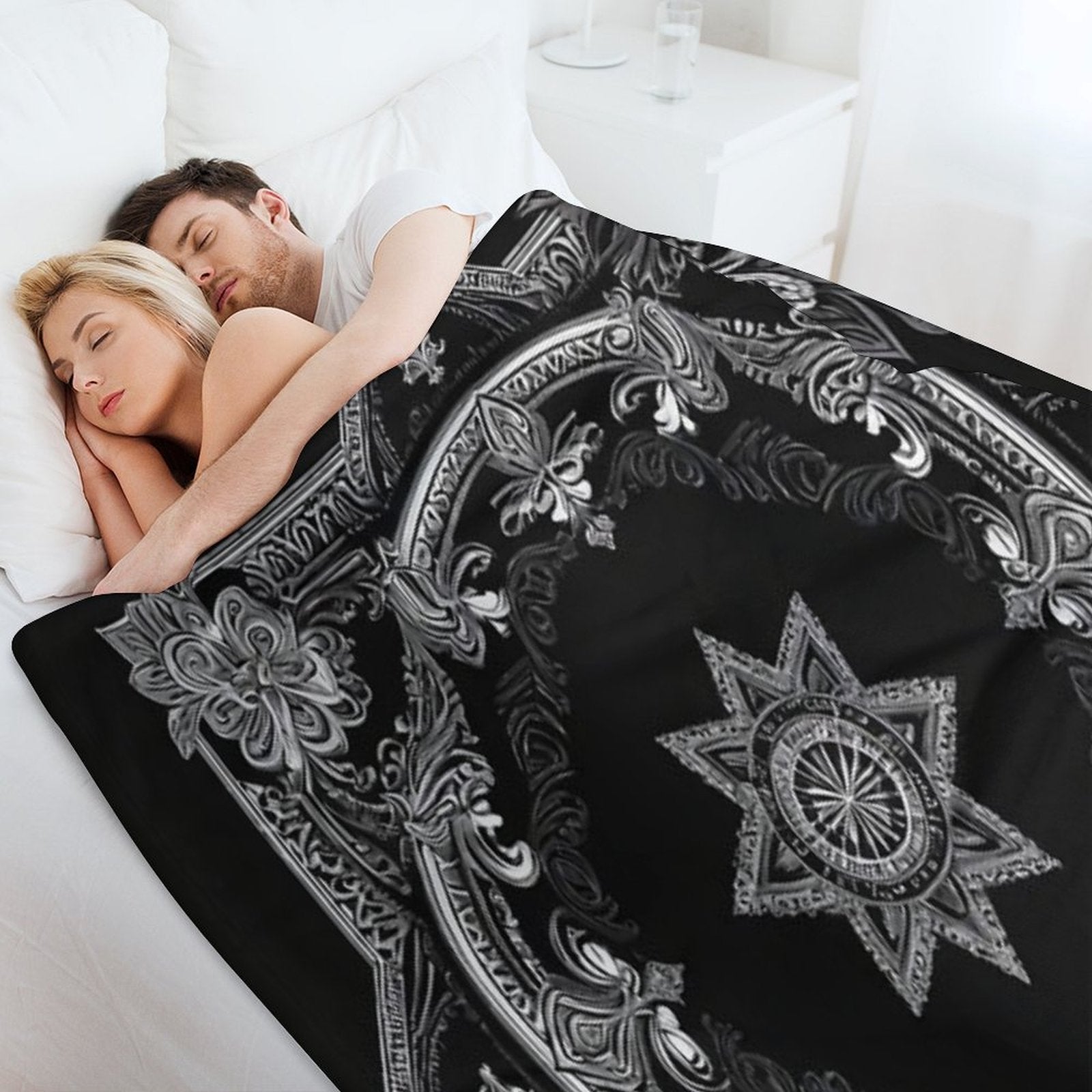 RogerPattern - Monochrome Elegance Black And White Symphony Eco-conscious Throw Blanket