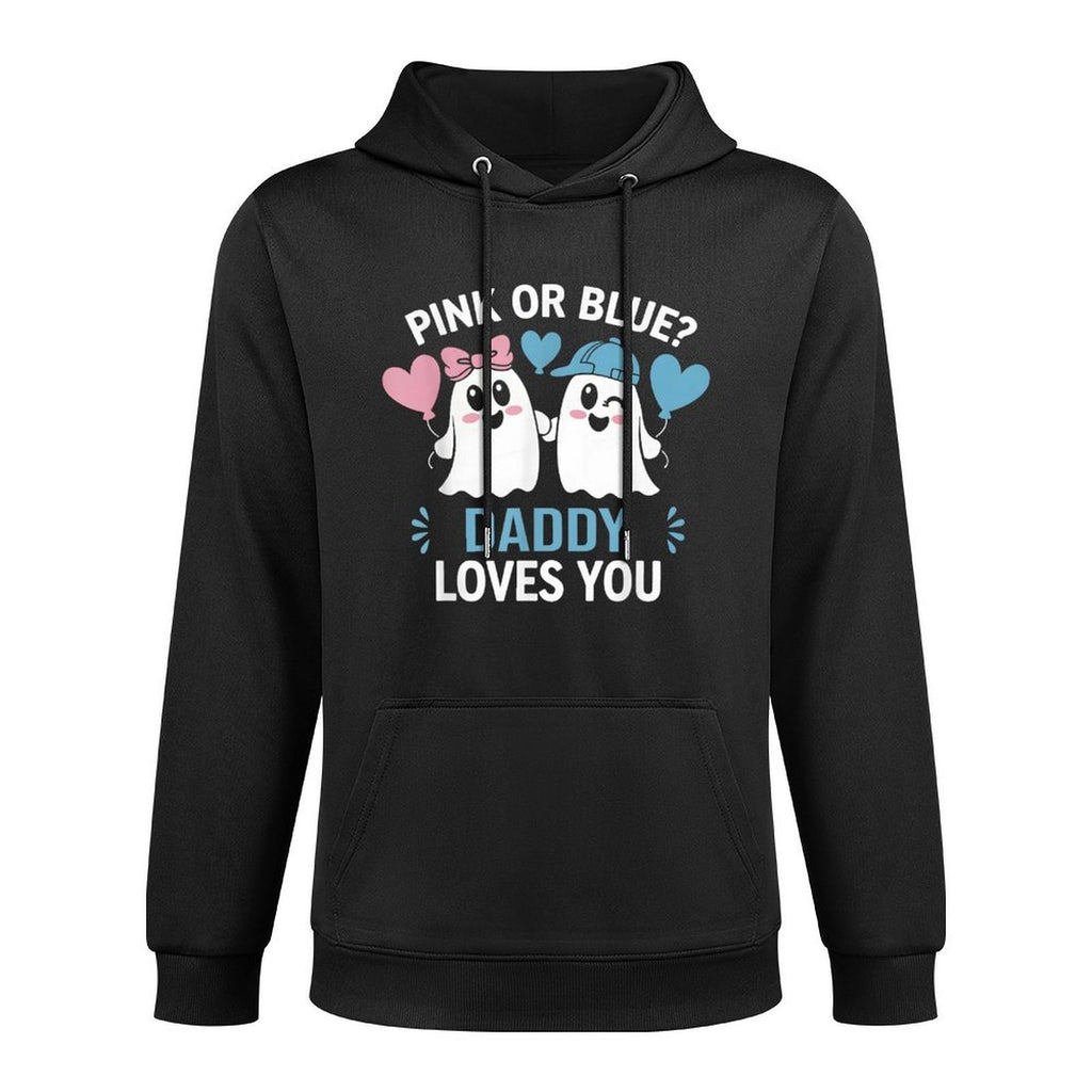 Pink Or Blue Daddy Loves You Gender Reveal Halloween Ghost Shape Retention Hoodie