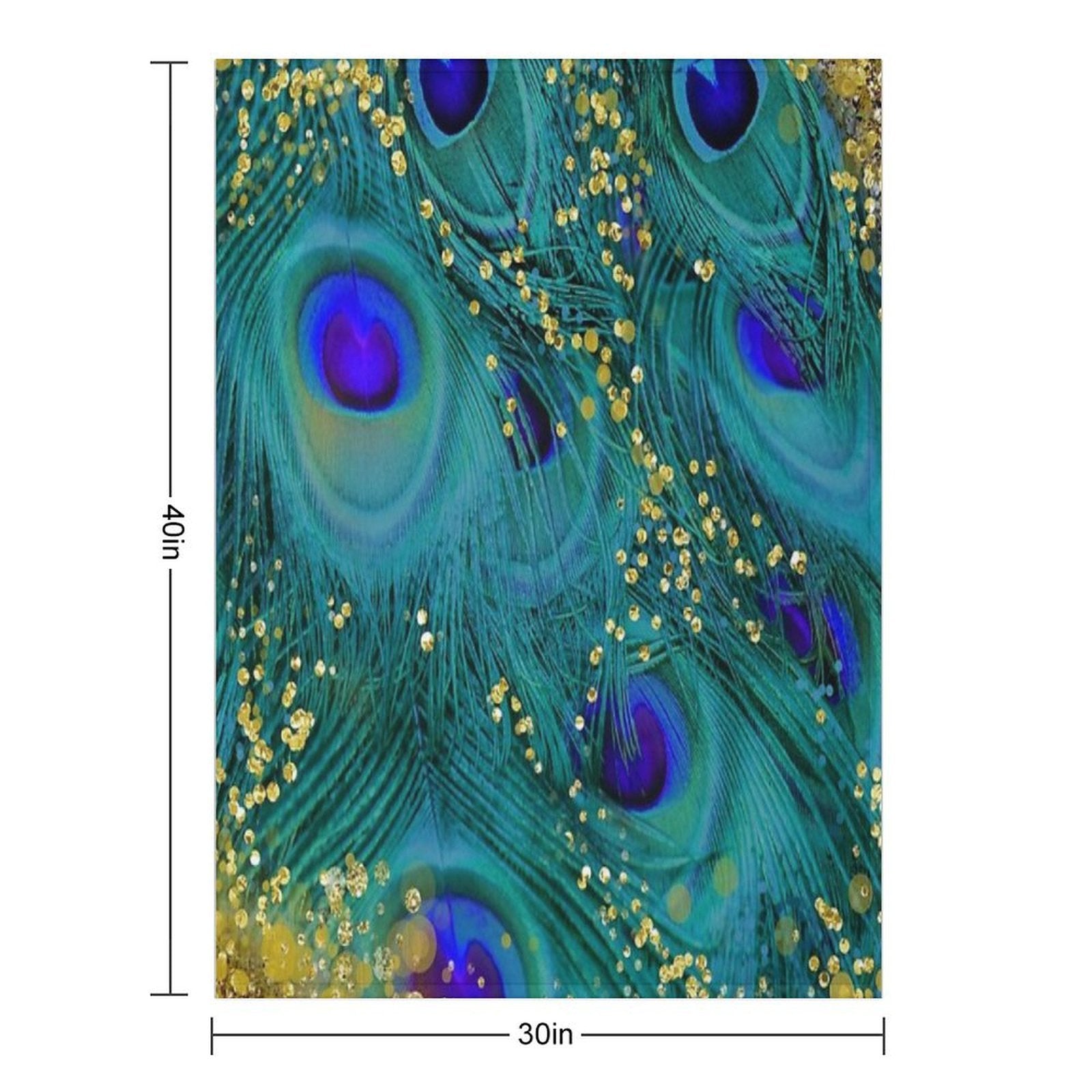 Dreamy Peacock Feathers, Teal And Purple, Glimmering Gold Shrink-resistant Throw Blanket