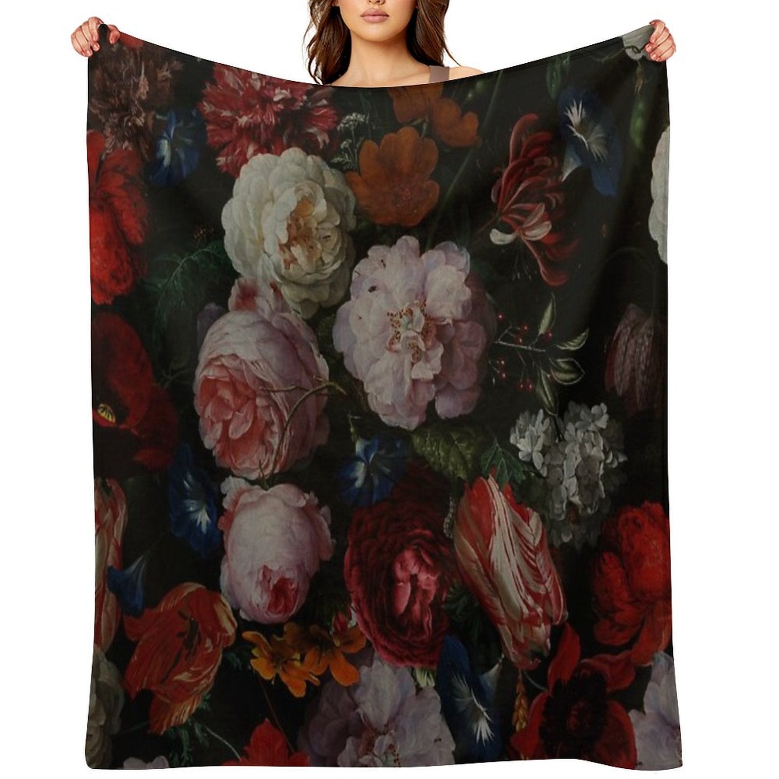 Dutch Midnight Garden I Botanical Night  Nightgarden Machine-washable Throw Blanket