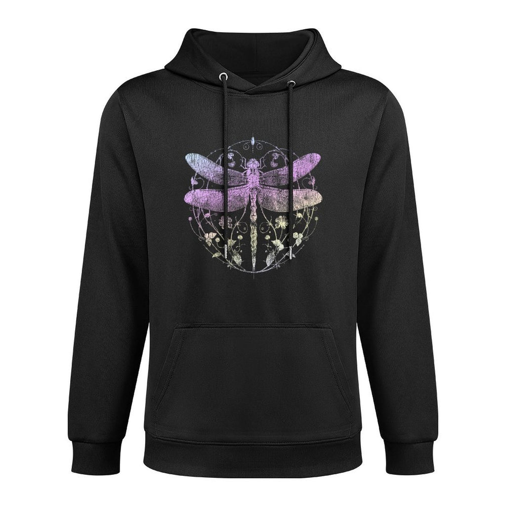 Womens Cute Casual Look Summer Vintage Dragonfly Print Top Kangaroo Pocket Hoodie