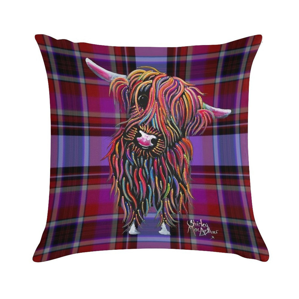 SCoTTiSH HiGHLaND CoW ' TaRTaN BoLLY P ' BY SHiRLeY MacARTHuR Soft Luxury Feel Throw Pillow