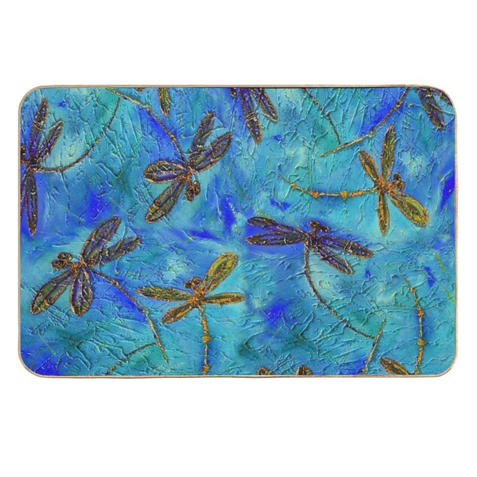 Dragonfly Dance Blue Gold Durable Bath Mat