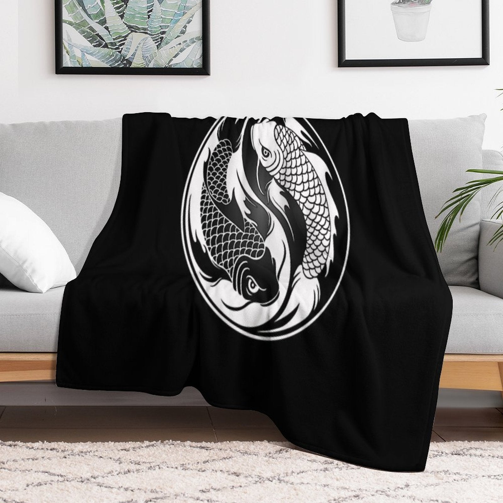 Black And White Yin Yang Koi Fish Eco-conscious Throw Blanket