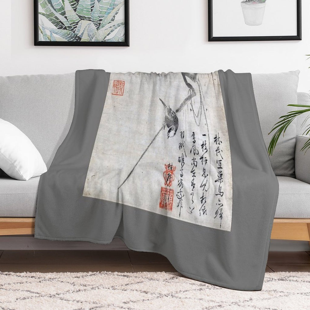 Bird on A Branch (Restored Japanese Artwork) Comfort Throw Blanket