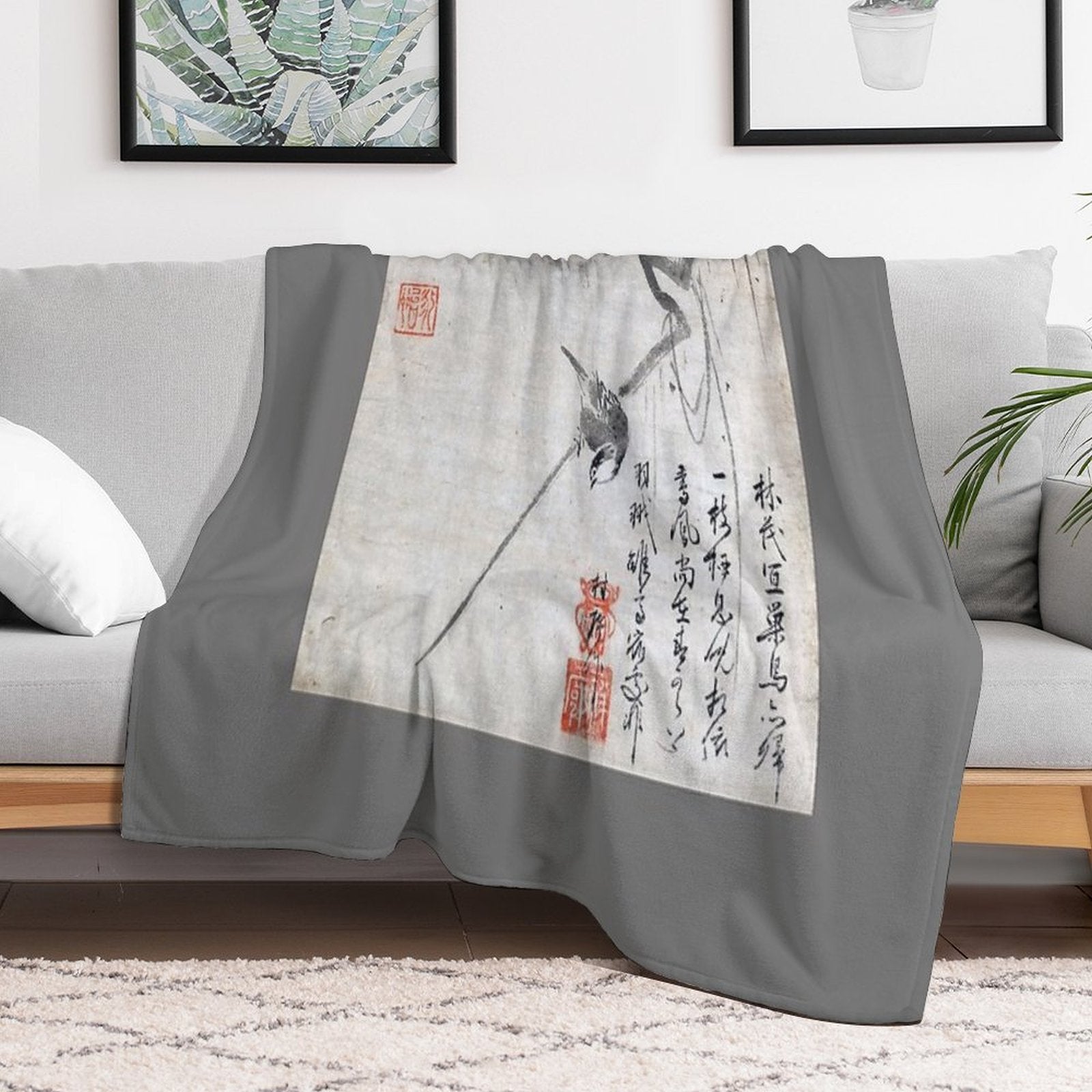 Bird on A Branch (Restored Japanese Artwork) Comfort Throw Blanket