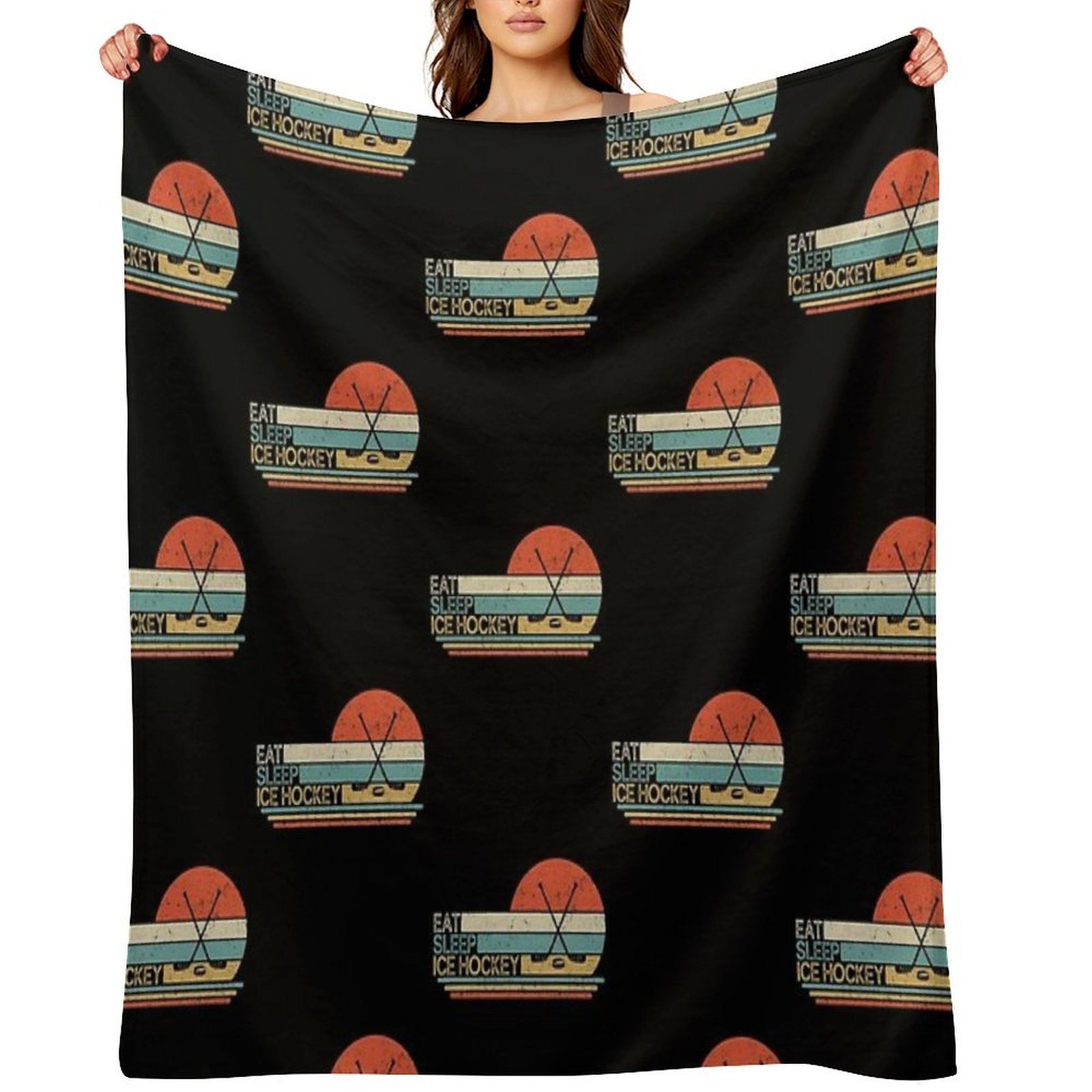 Ice Hockey Vintage Eat Sleep Premium Throw Blanket