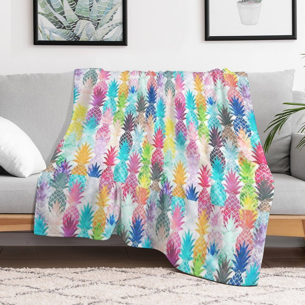 Hawaiian Pineapple Pattern Tropical Watercolor Multi-functional Throw Blanket