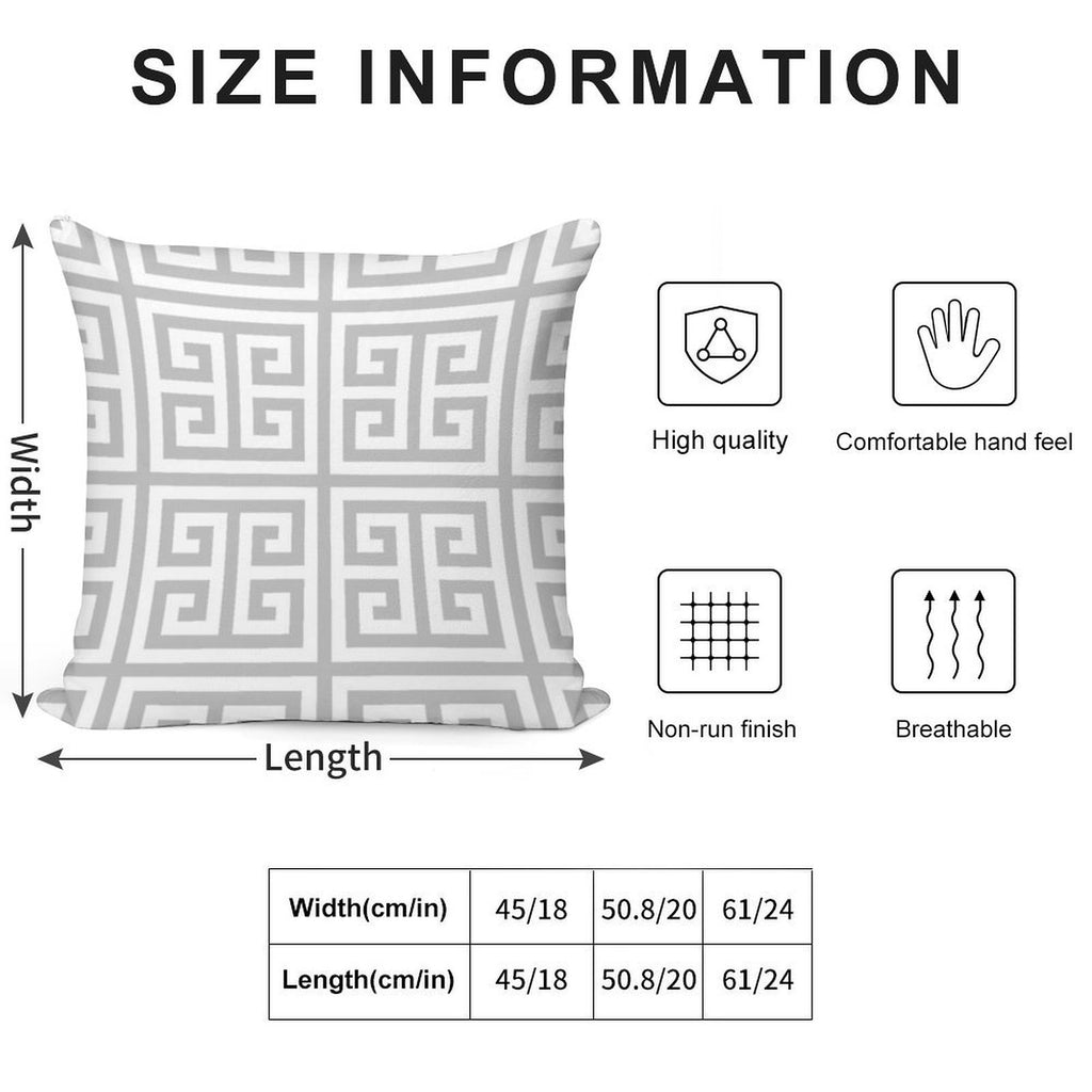 Greek Key Silver Gray And White Pattern Soft Warmth Comfort Throw Pillow
