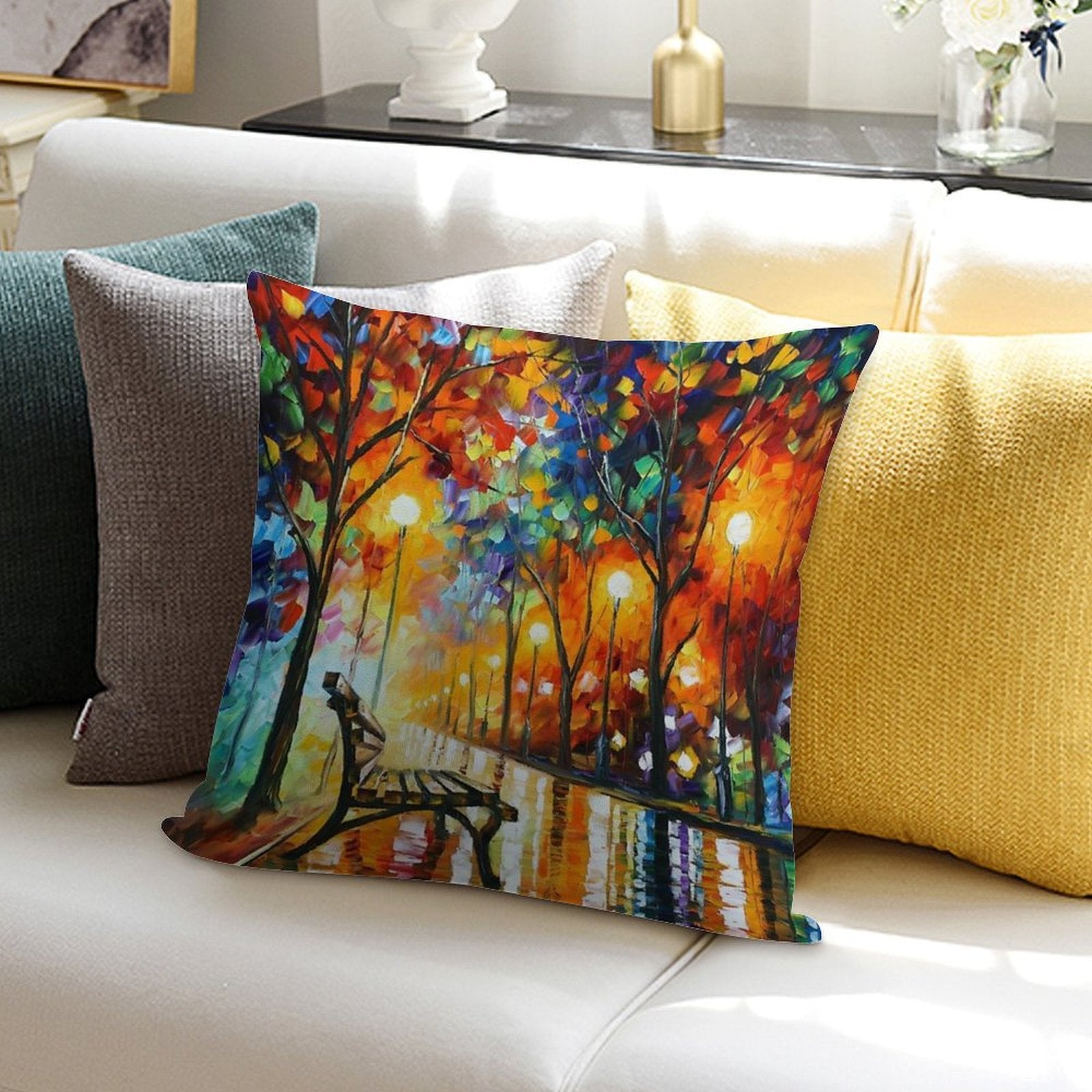 THE LONELINESS OF AUTUMN - Leonid Afremov Soft High-Density Material Throw Pillow
