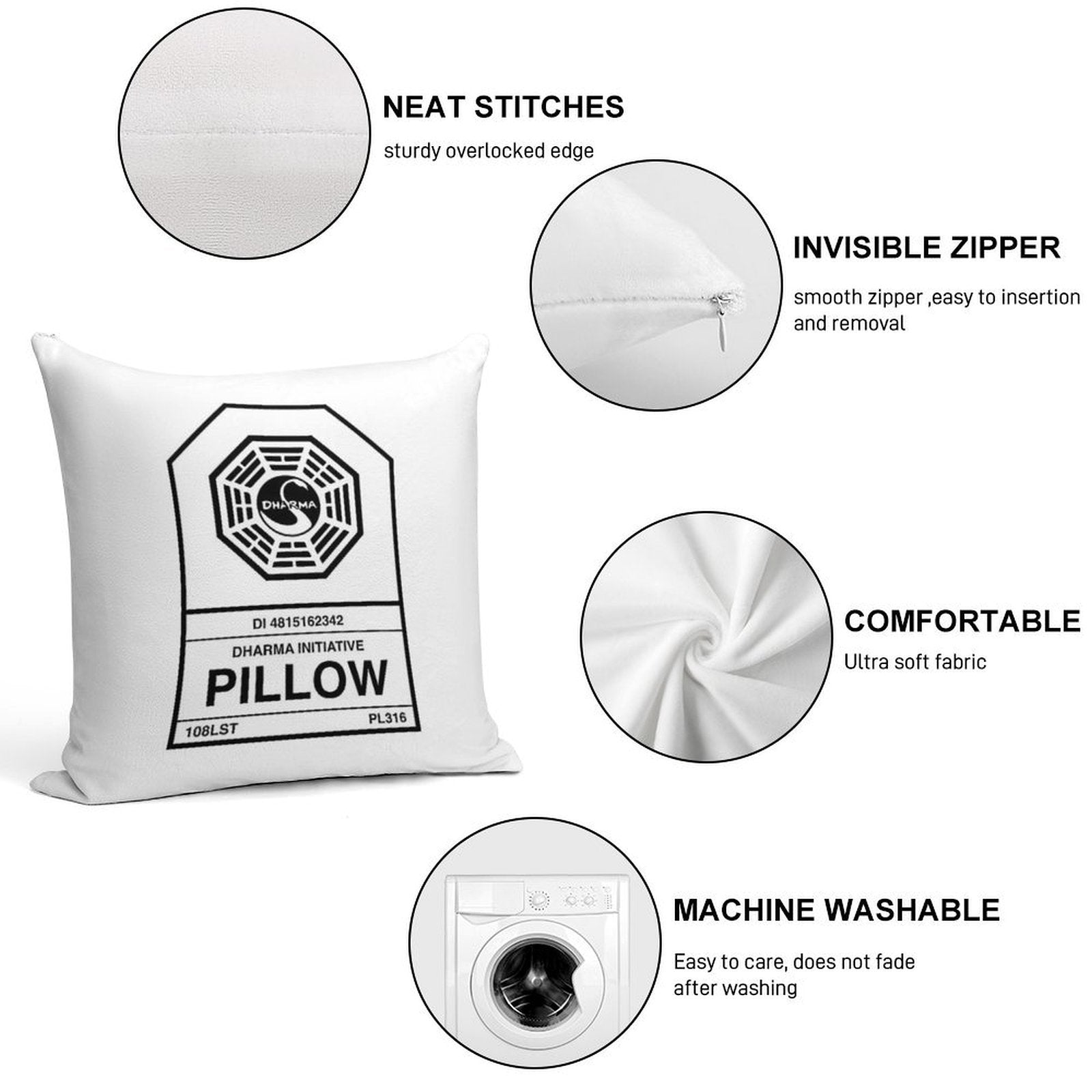 Dharma Initiative Pillow Soft Hidden Zipper Throw Pillow