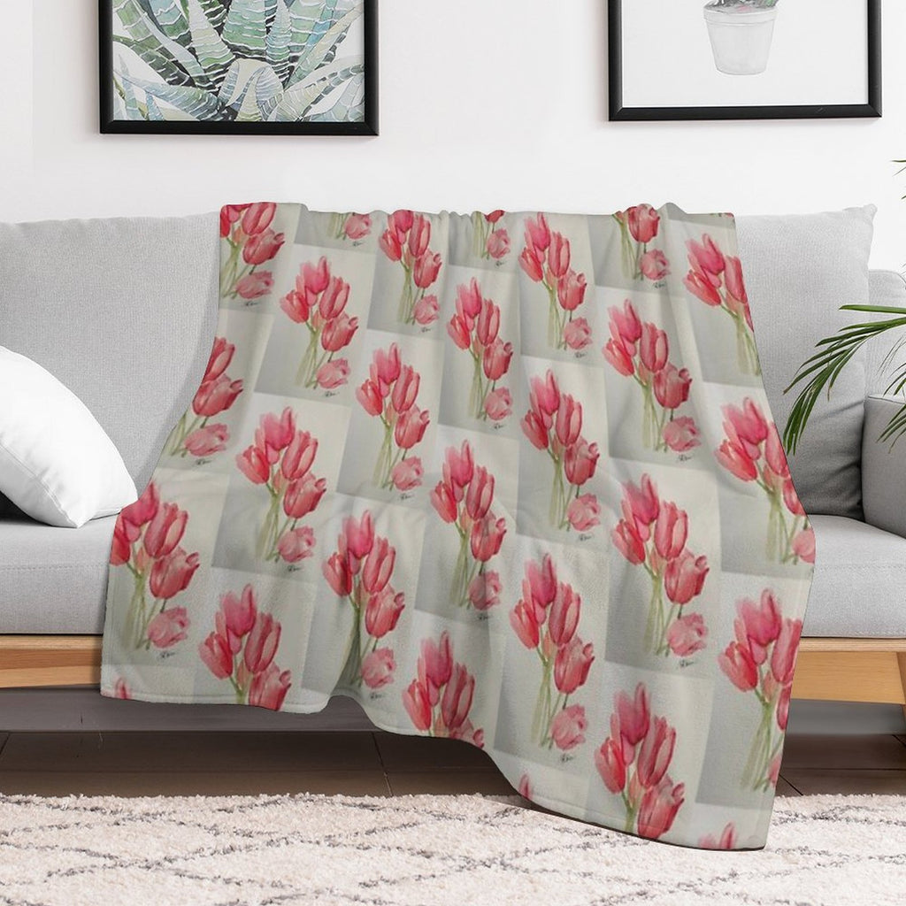 Pink Tulips Premium Throw Blanket