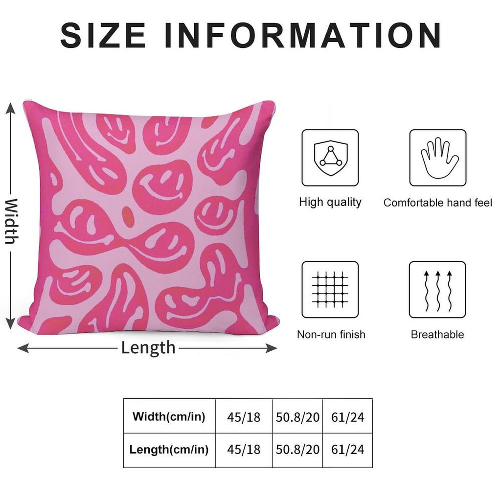 Hot Pink Melted Smiley Face Psychedelic Pattern Soft Bedroom Essential Throw Pillow