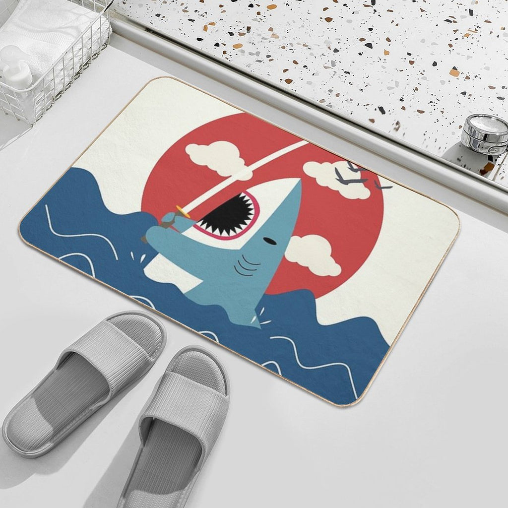 Retro Samurai Shark  Fade-Resistant Bath Mat