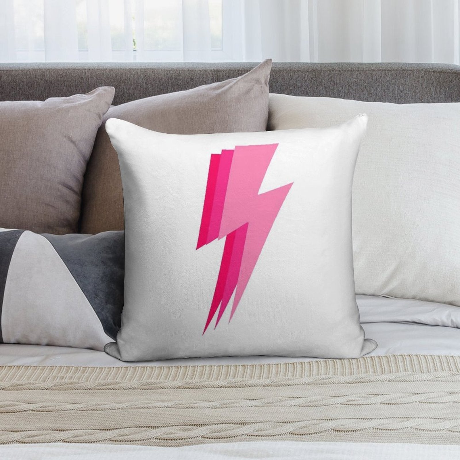 3 Pink Lightning Bolt Soft Home Decor Throw Pillow