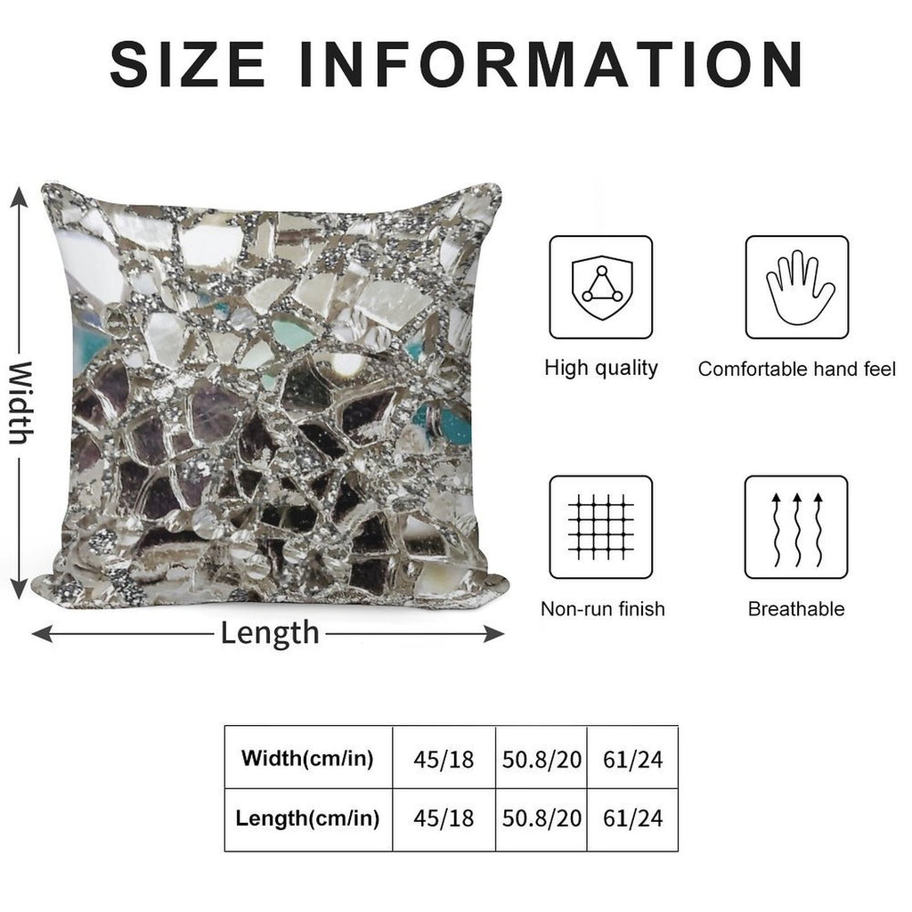 Photographic Image Sparkly Silver Glitter, Glass And Mirror Soft Reinforced Edging Throw Pillow