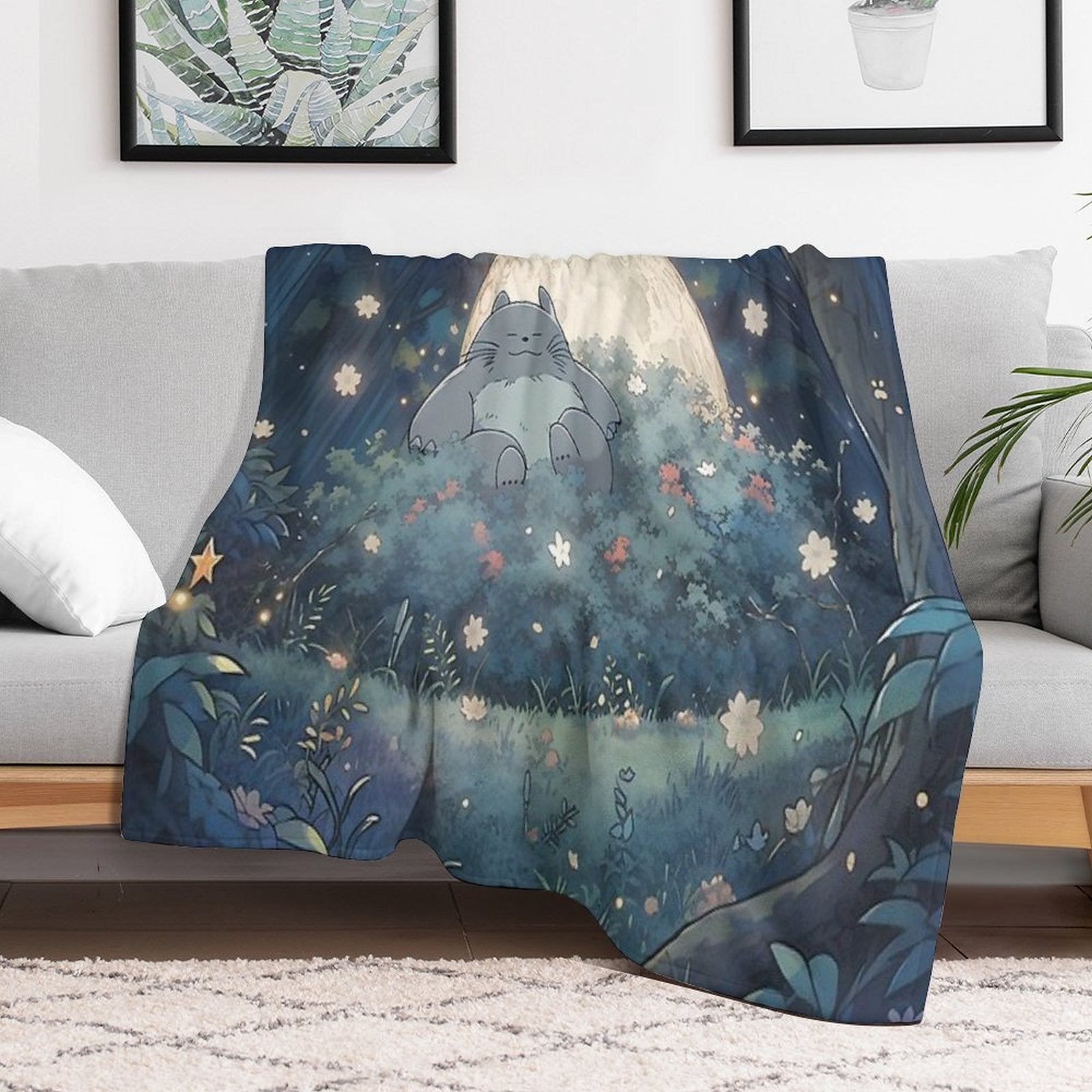 Explore The Enchanting World of My Neighbor Totoro XI Original Art And Illustrations Online Travel-friendly Throw Blanket