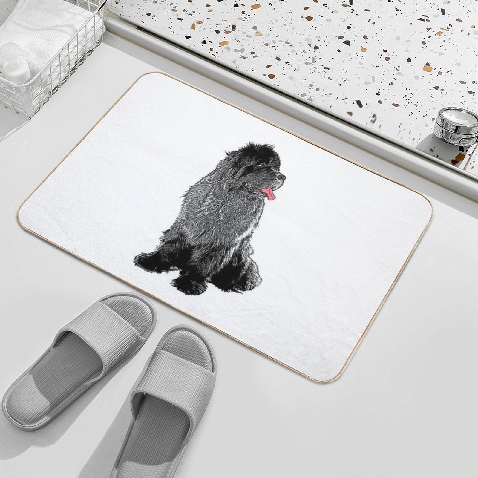 Grunge Newfie  Non-Slip Bath Mat