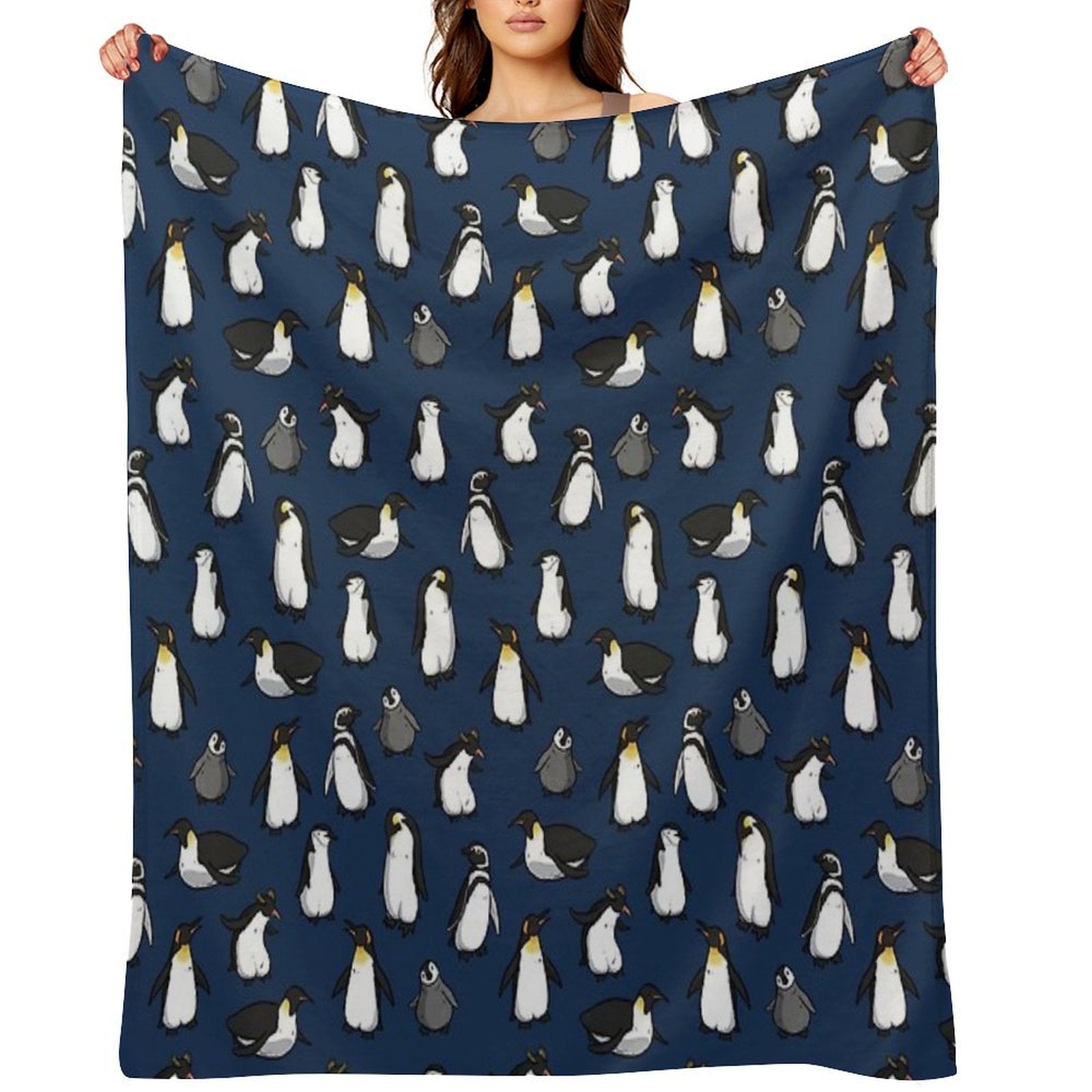 Cute Penguin Pattern (Dark Blue Variant) Premium Throw Blanket