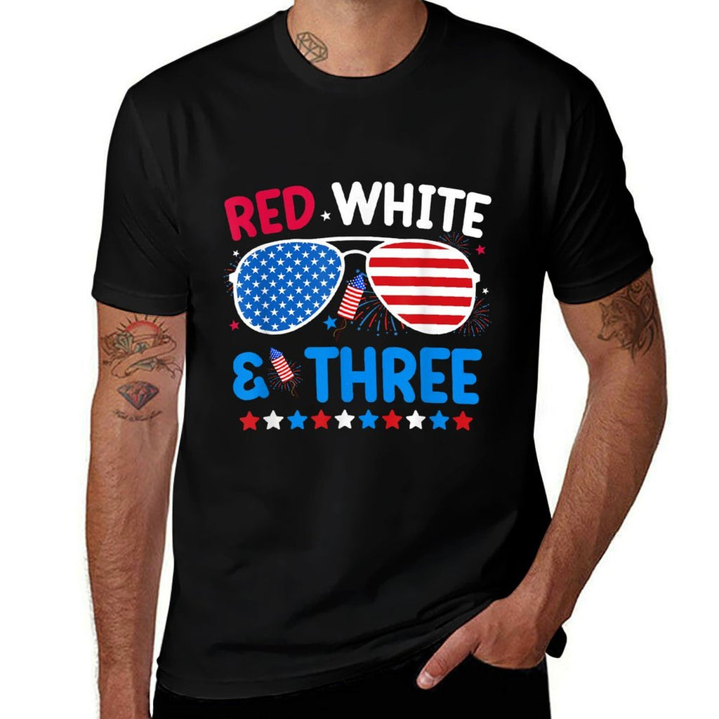 Red White  Three 4th Of July 3rd Birthday Boy 3 Year Old  Tagless Design T-Shirt