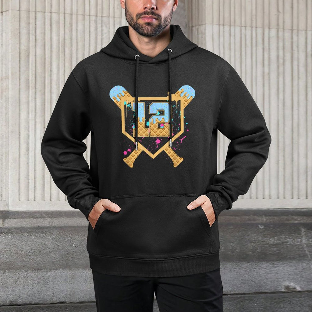 Baseball 12 Year Old Ice Cream Drip 12th Birthday Number 12 Shrink-Resistant Hoodie