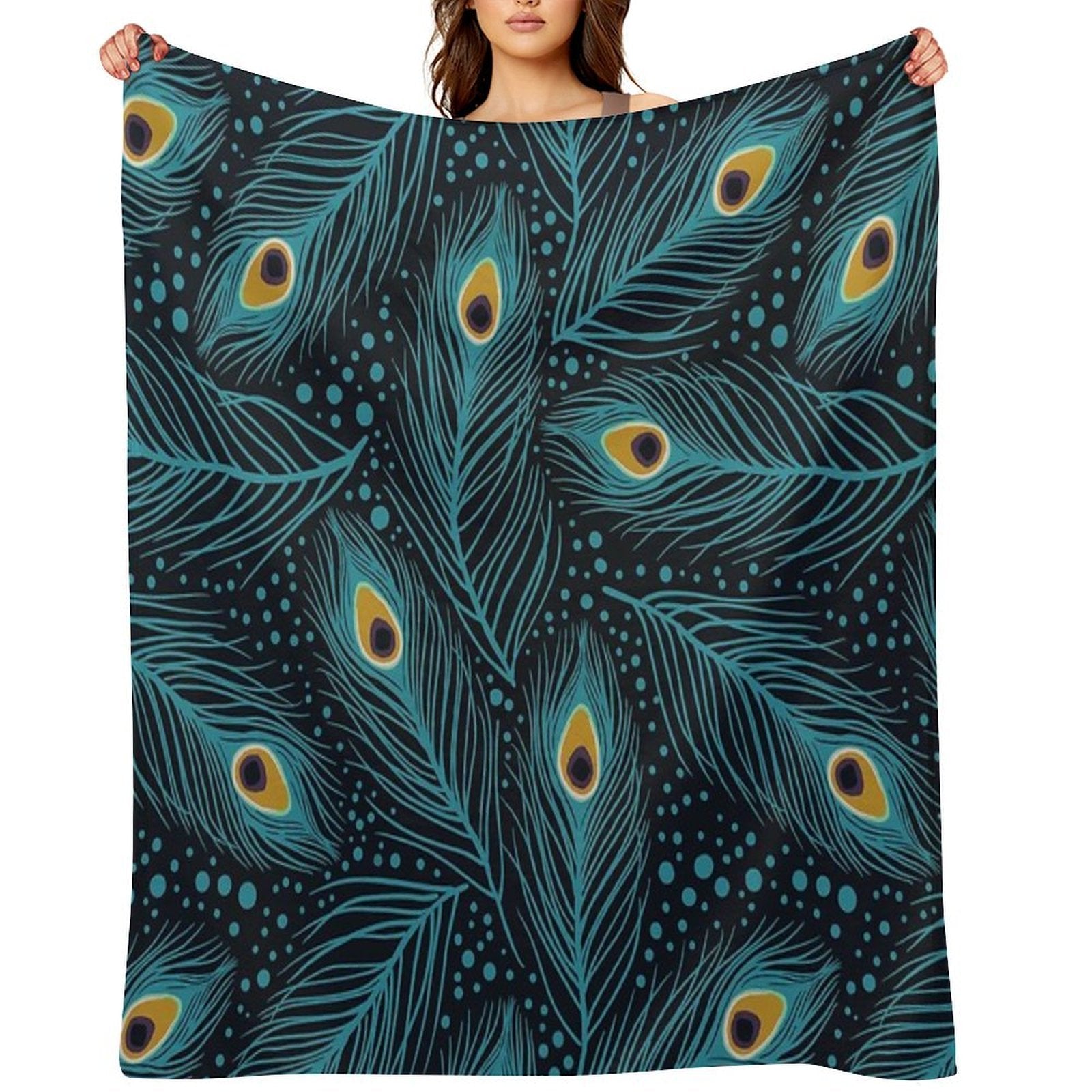 Feather Fantasy. Peacock Feathers Machine-washable Throw Blanket