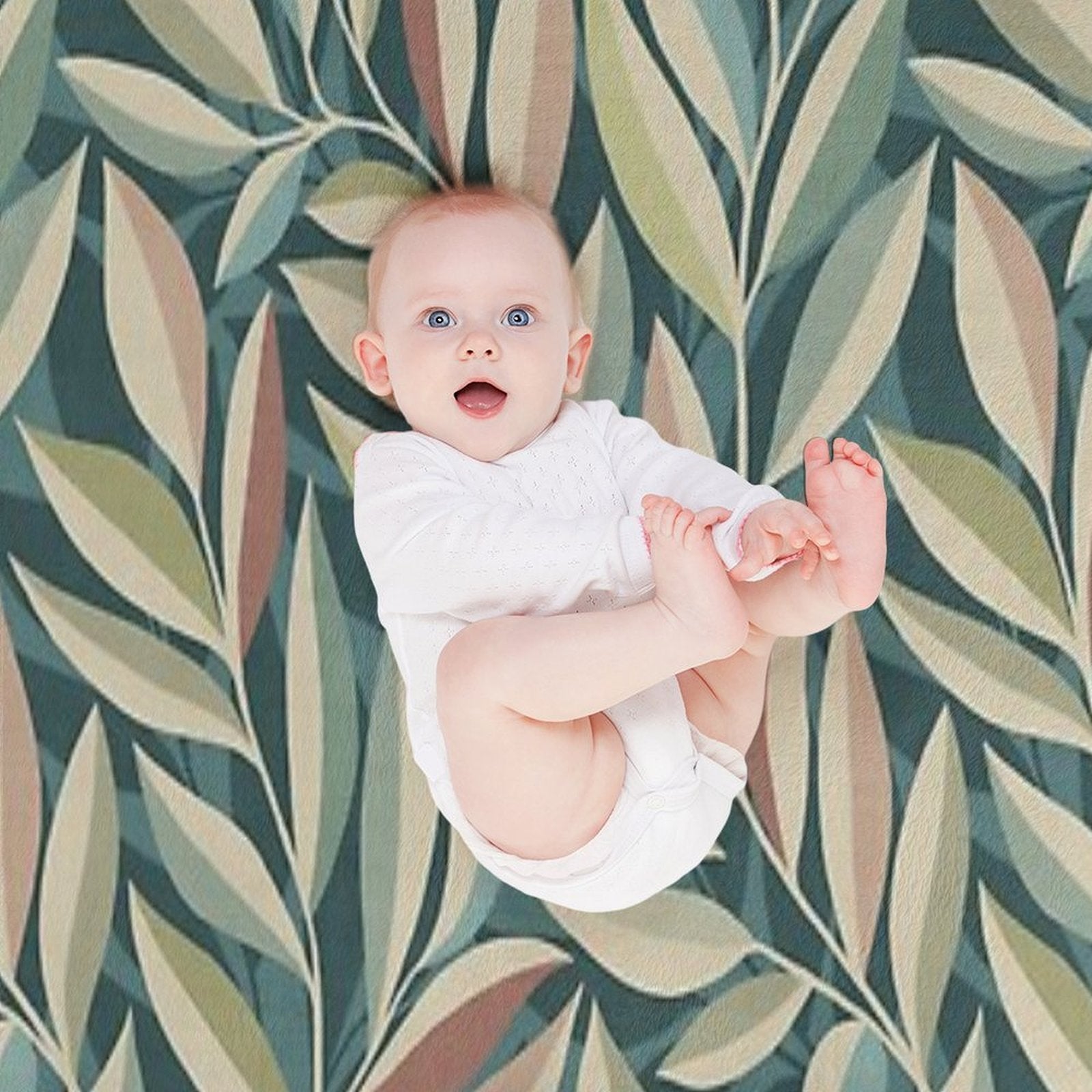 Peaceful Foliage And Shadows in Teal, Sage, Cream And Pink Pattern All-season Throw Blanket