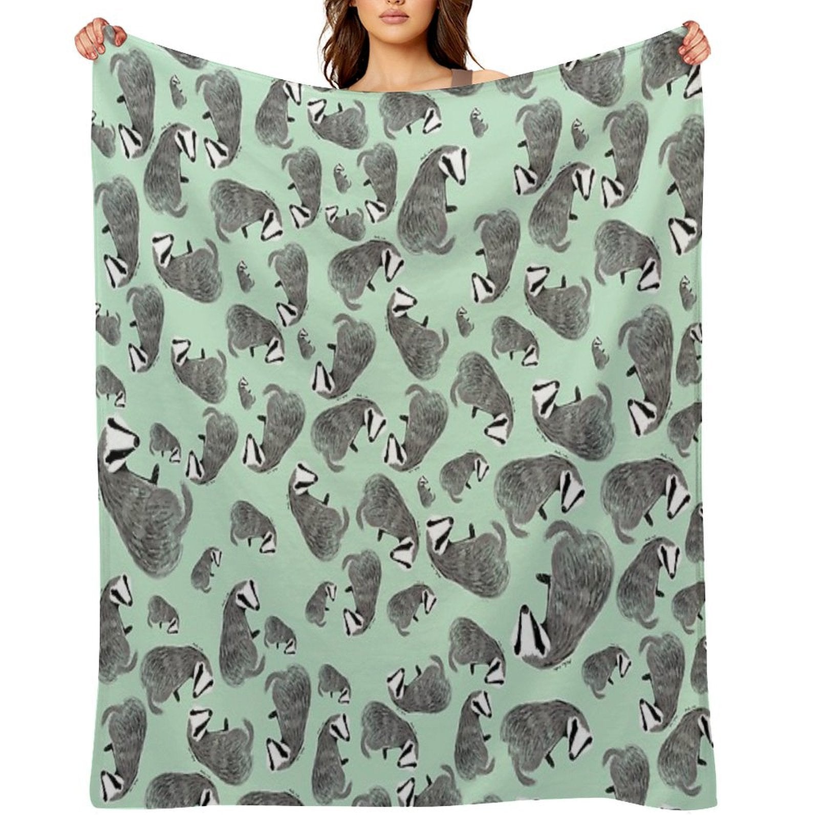 European Badger Pattern Sustainable Throw Blanket